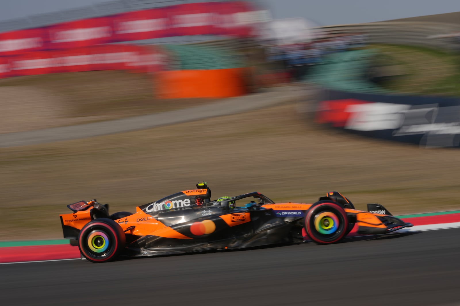 McLaren driver Lando Norris of Britain steers his car during qualifying session for the Chinese Formula One Grand Prix at the Shanghai International Circuit, Shanghai, Saturday, March 22, 2025. (AP Photo/Andy Wong)