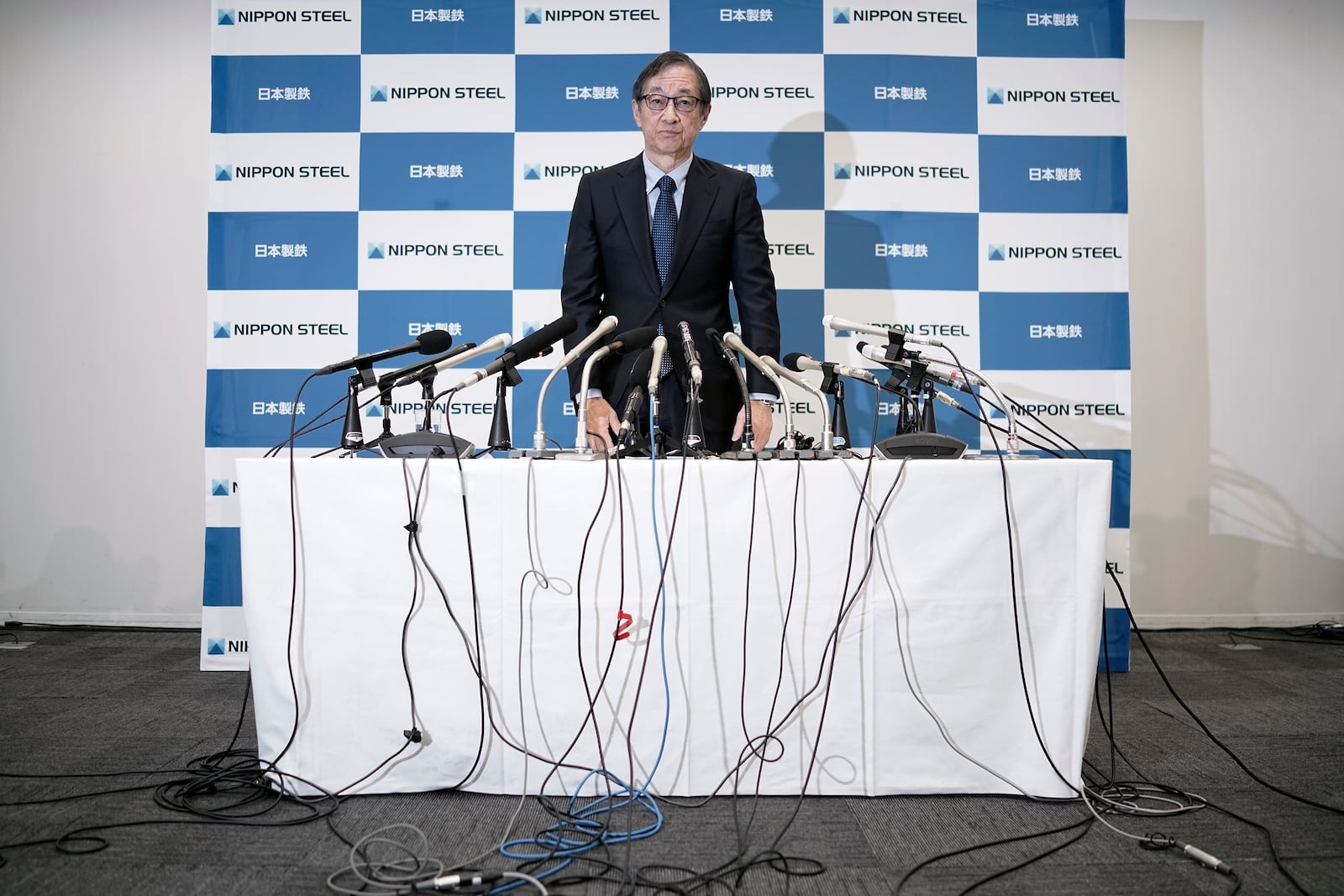 Eiji Hashimoto, chairman and CEO of Nippon Steel Corporation, attends a press conference at their company headquarters Tuesday, Jan. 7, 2025, in Tokyo. (AP Photo/Eugene Hoshiko)