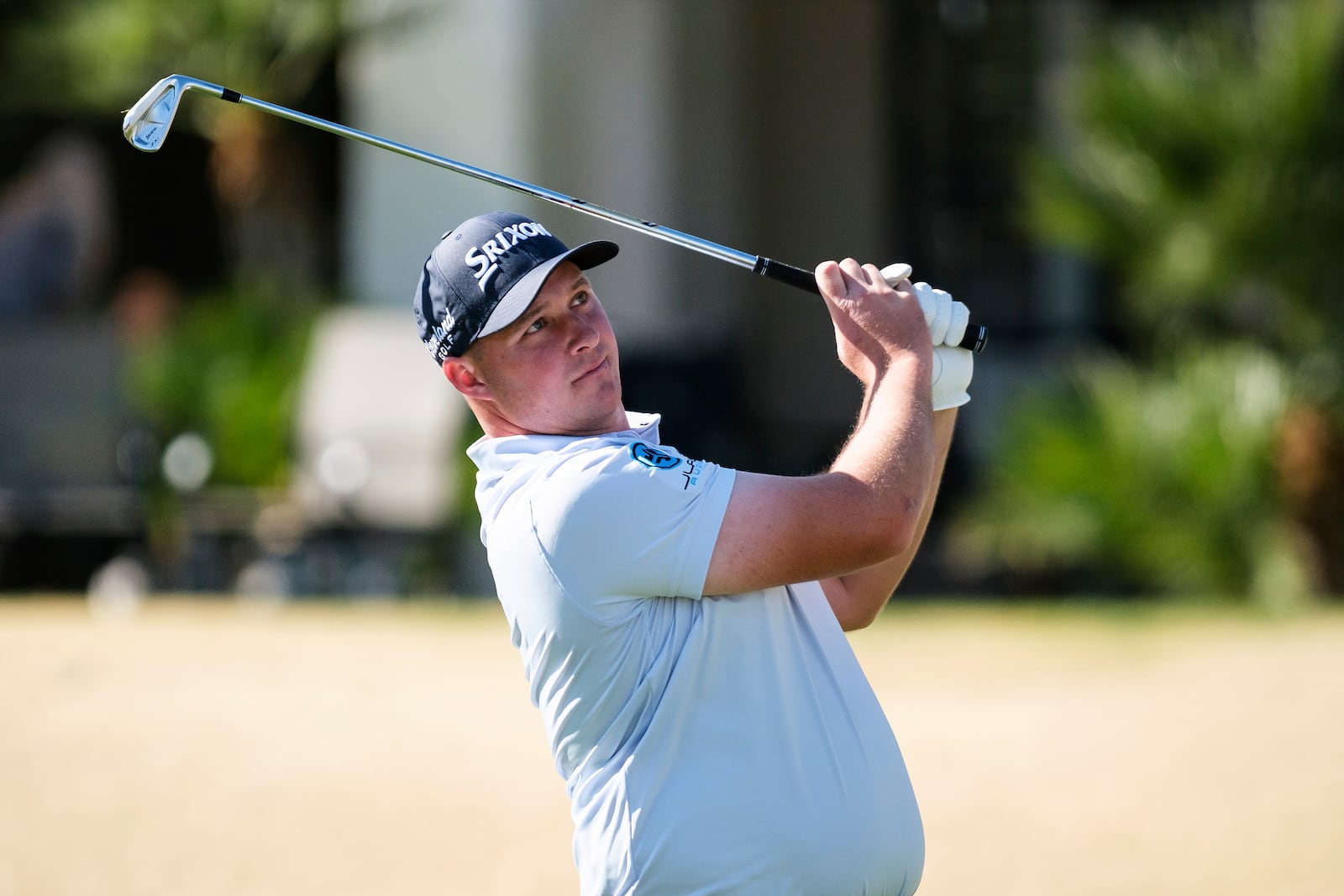 Sepp Straka hits from the fourth tee at the Pete Dye Stadium Course during the final round of the American Express golf tournament in La Quinta, Calif., Sunday, Jan. 19, 2025. (AP Photo/William Liang)