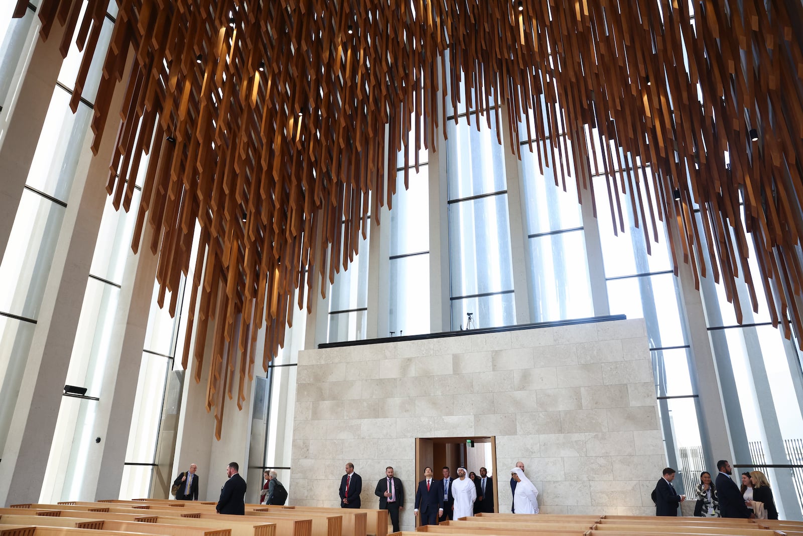 U.S. Secretary of State Marco Rubio, seventh from left, visits the Abrahamic Family House in Abu Dhabi, United Arab Emirates, Wednesday, Feb. 19, 2025. (Evelyn Hockstein/Pool Photo via AP)