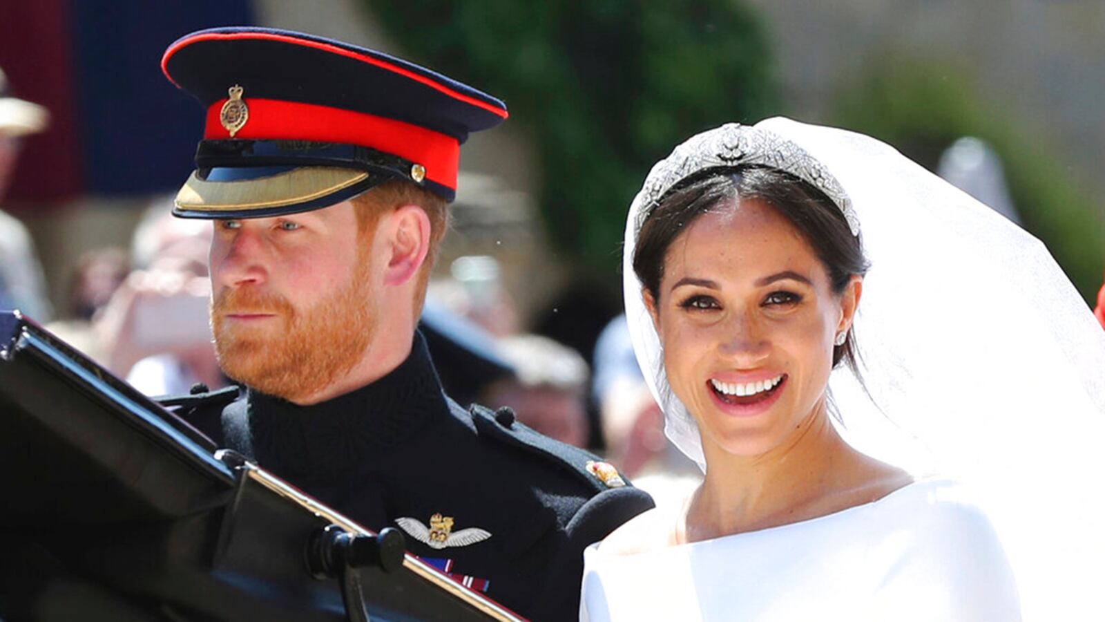 Prince Harry and his wife Meghan Markle leave after their wedding ceremony, at St. George's Chapel in Windsor Castle in Windsor, near London, England. Sunday, May 19, 2019 marks the first wedding anniversary of the couple.