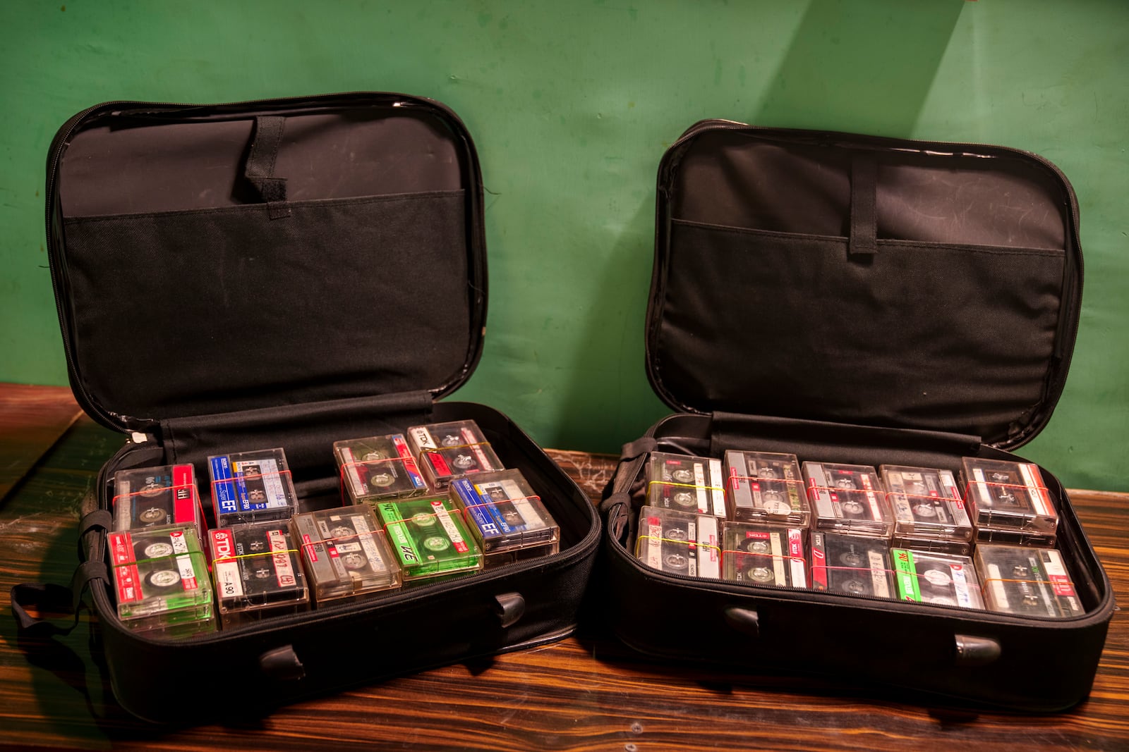 Old cassette tapes from Sufi music gatherings are stacked inside suitcases at a house in Srinagar, Indian controlled Kashmir, Friday, Feb. 14, 2025. (AP Photo/Dar Yasin)