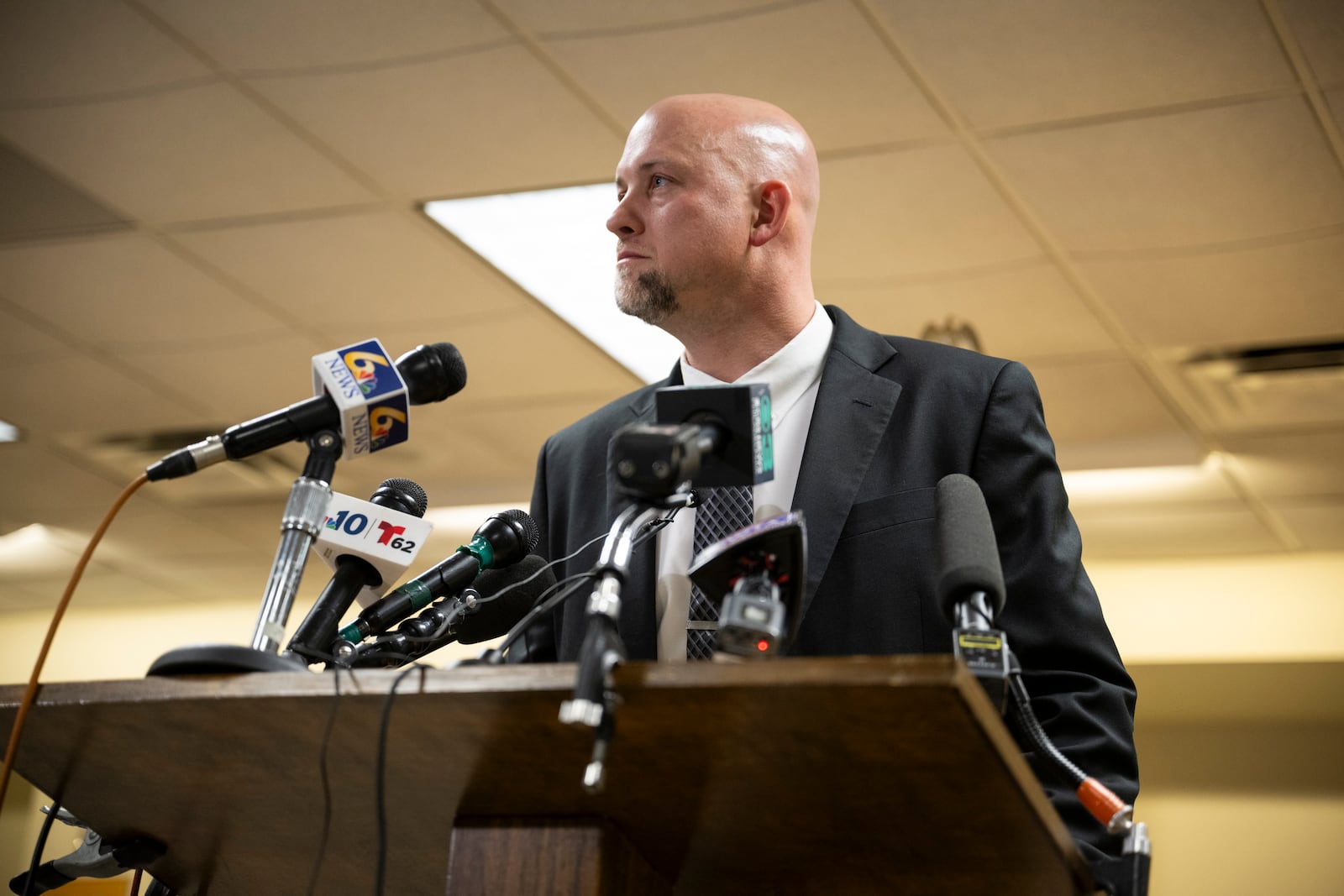 District Attorney of Blair County Peter Weeks speaks to the media at a press conference inside the Blair County Courthouse on Tuesday, Dec. 10, 2024, in Hollidaysburg. (Benjamin B. Braun/Pittsburgh Post-Gazette via AP)