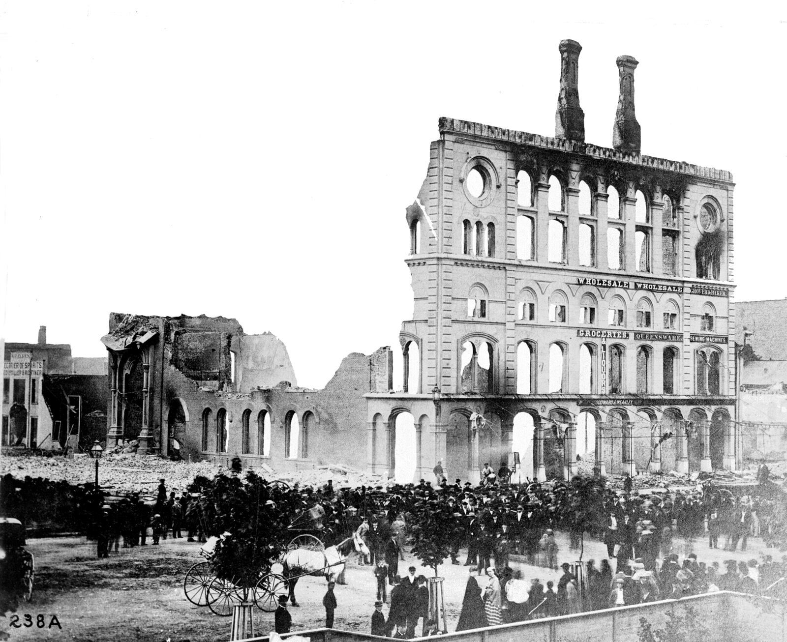 In May 1869 the Turner Opera House, now known as the Victoria Theatre, was destroyed by fire leaving only the facade along Main Street. This year the Victoria Theatre, Dayton's oldest theatre, is celebrating its' 150th anniversary.  DAYTON COLLECTION OF MARTIN J. KELLY / DAYTON DAILY NEWS ARCHIVES