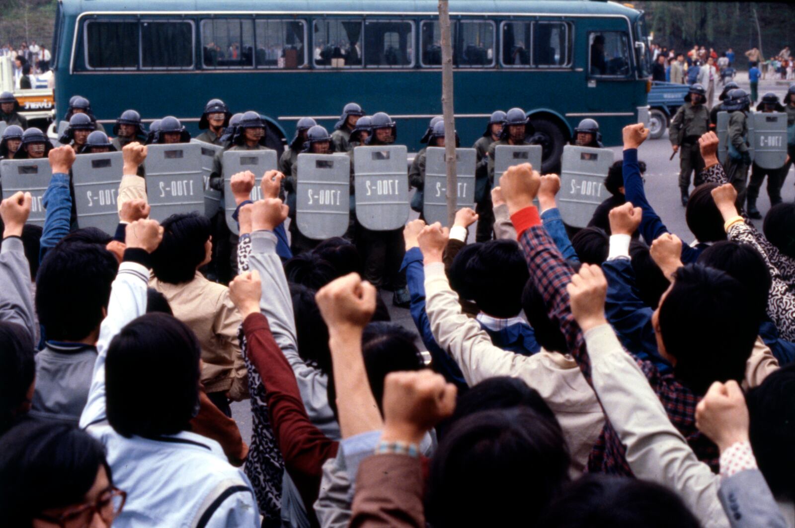 FILE - Mass students demonstrators demand the lifting of martial law and the resignation of Premier Shin Hyon-Hwack and Korean Central Intelligence chief Lt. Gen. Chun Doo-Hwan, in May 1980. (AP Photo, File)