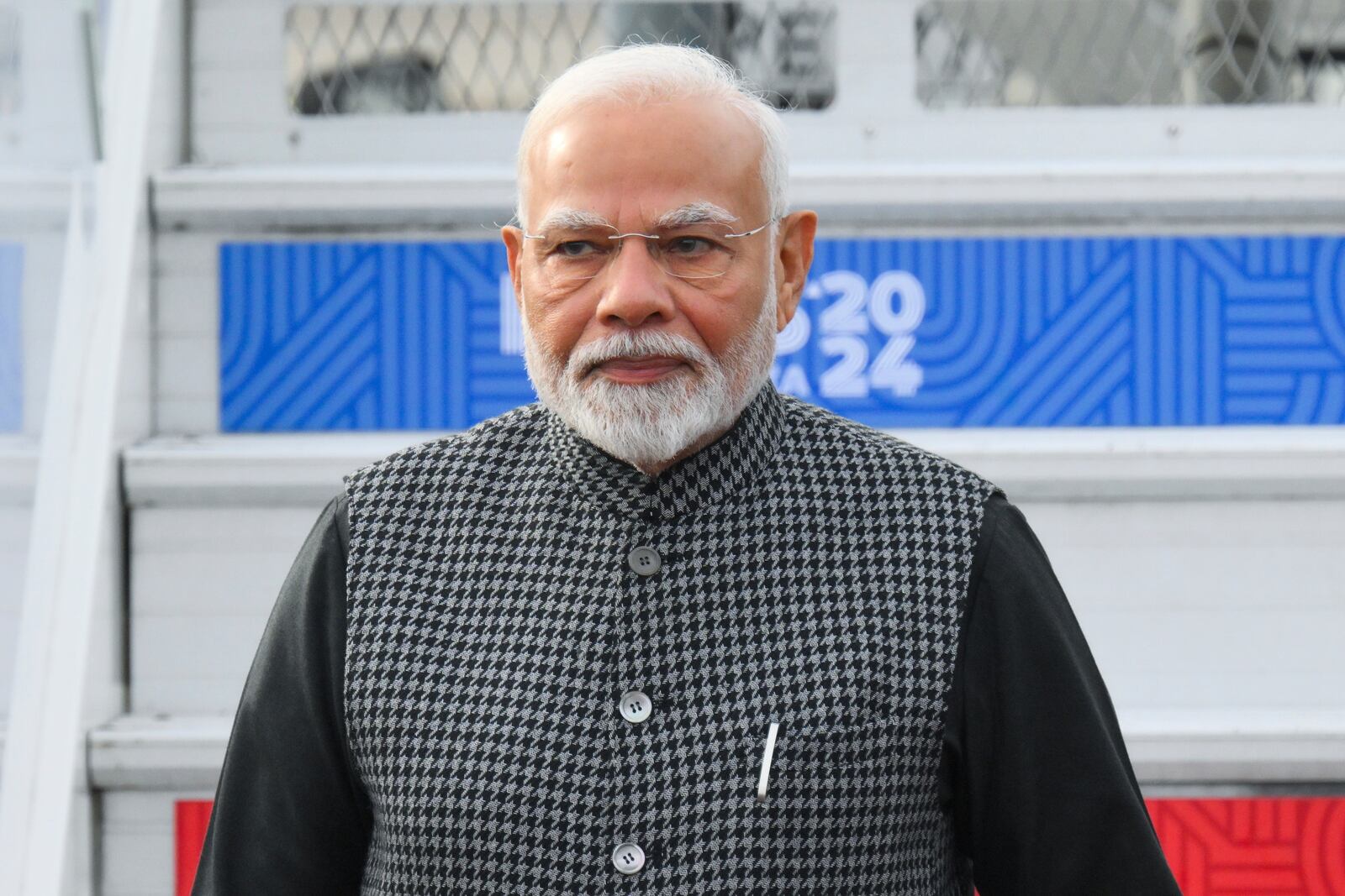 Indian Prime Minister Narendra Modi arrives at Kazan International Airport prior to the BRICS summit in Kazan, Russia, Tuesday, Oct. 22, 2024. (Ilya Pitalev/Photo host brics-russia2024.ru via AP)