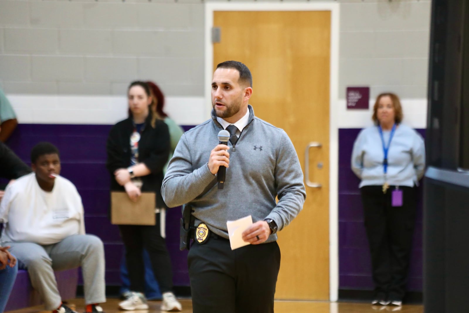 Springfield City School District kicks of the Do the Write Thing Challenge with an assembly at each school featuring Springfield Police Division Detective Justin Massie, who shared his experience with violent situations and coping with the loss of fellow law enforcement officer, Deputy Matthew Yates, and Martin Johnson, Springfield schools’ Coordinator of Psychological and Mental Health Services, also shared important resources with students. Contributed