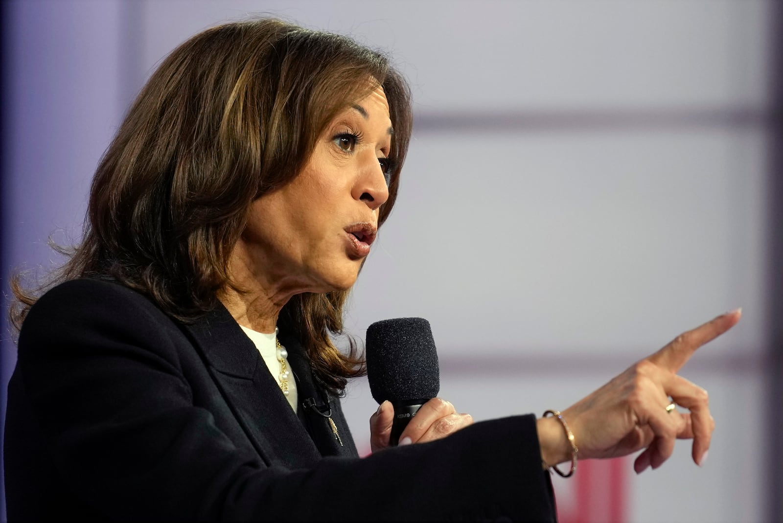 Democratic presidential nominee Vice President Kamala Harris speaks during a CNN town hall in Aston, Pa., Wednesday, Oct. 23, 2024. (AP Photo/Matt Rourke)