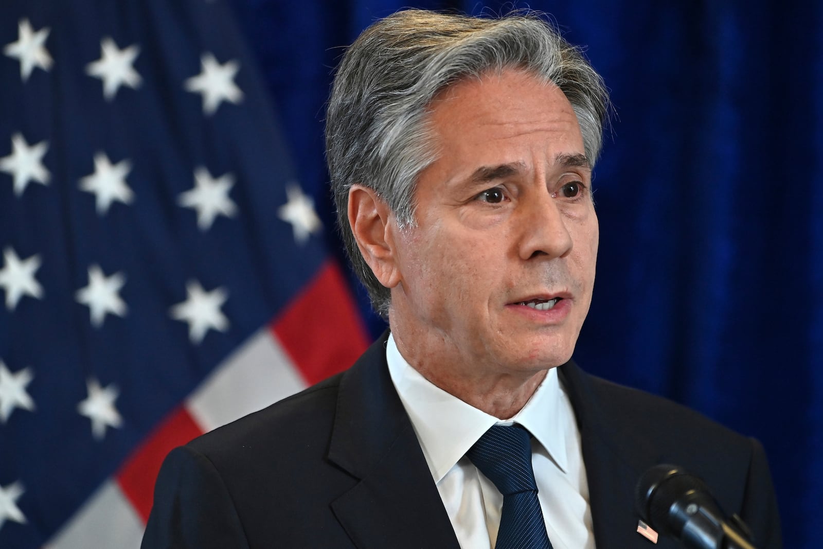 U.S. Secretary of State Antony Blinken speaks at a news conference during the Association of Southeast Asian Nations (ASEAN) Summit in Vientiane, Laos, Friday, Oct. 11, 2024. (Tang Chhin Sothy/Pool Photo via AP)