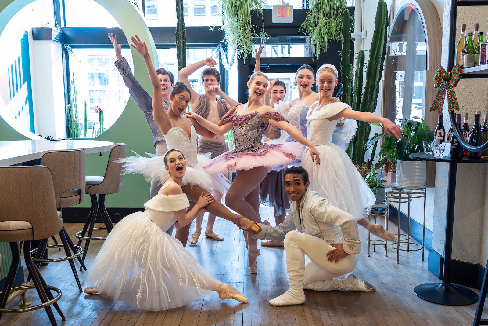 Clockwise from bottom left: Erin Blair, Jasmine Getz, Lukas Pringle, Nicolas Bierwagen, Hailey Flanagan, Belle Urban, Catherine Voorhees, Alyssa Eyster, and Francisco Rivera are among the Dayton Ballet company dancers taking the stage in "The Nutcracker" Dec. 13-22 at the Schuster Center. PHOTO BY DPAA/RON VALLE