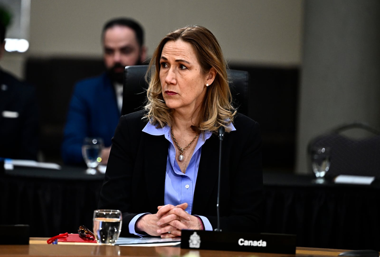 Ambassador of Canada to the U.S. Kirsten Hillman listens during a first ministers meeting in Ottawa, on Wednesday, Jan. 15, 2025. (Justin Tang/The Canadian Press via AP)