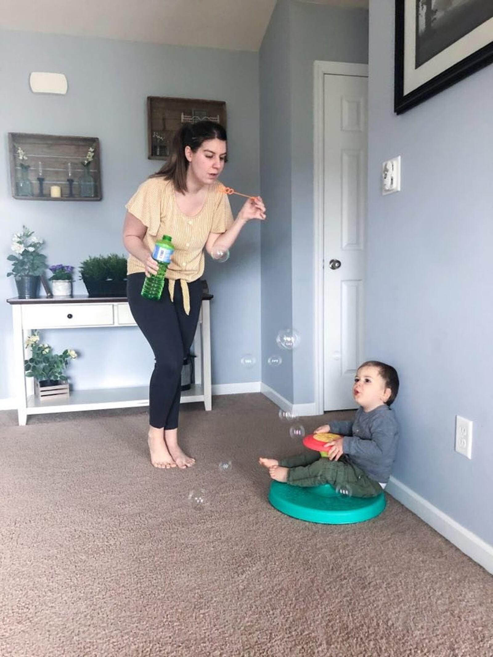 Many Ohioans in the last week have received notice that they are to start working remotely, and that schools will be out of session for weeks in light of the coronavirus pandemic, and that means a self-quarantine at home. Area residents, Cory and Jenna Tardiff, thought it would be a cool idea to make life fun for their son Liam who is 17-months-old. I stocked up on bubbles to blow, Jenna said.