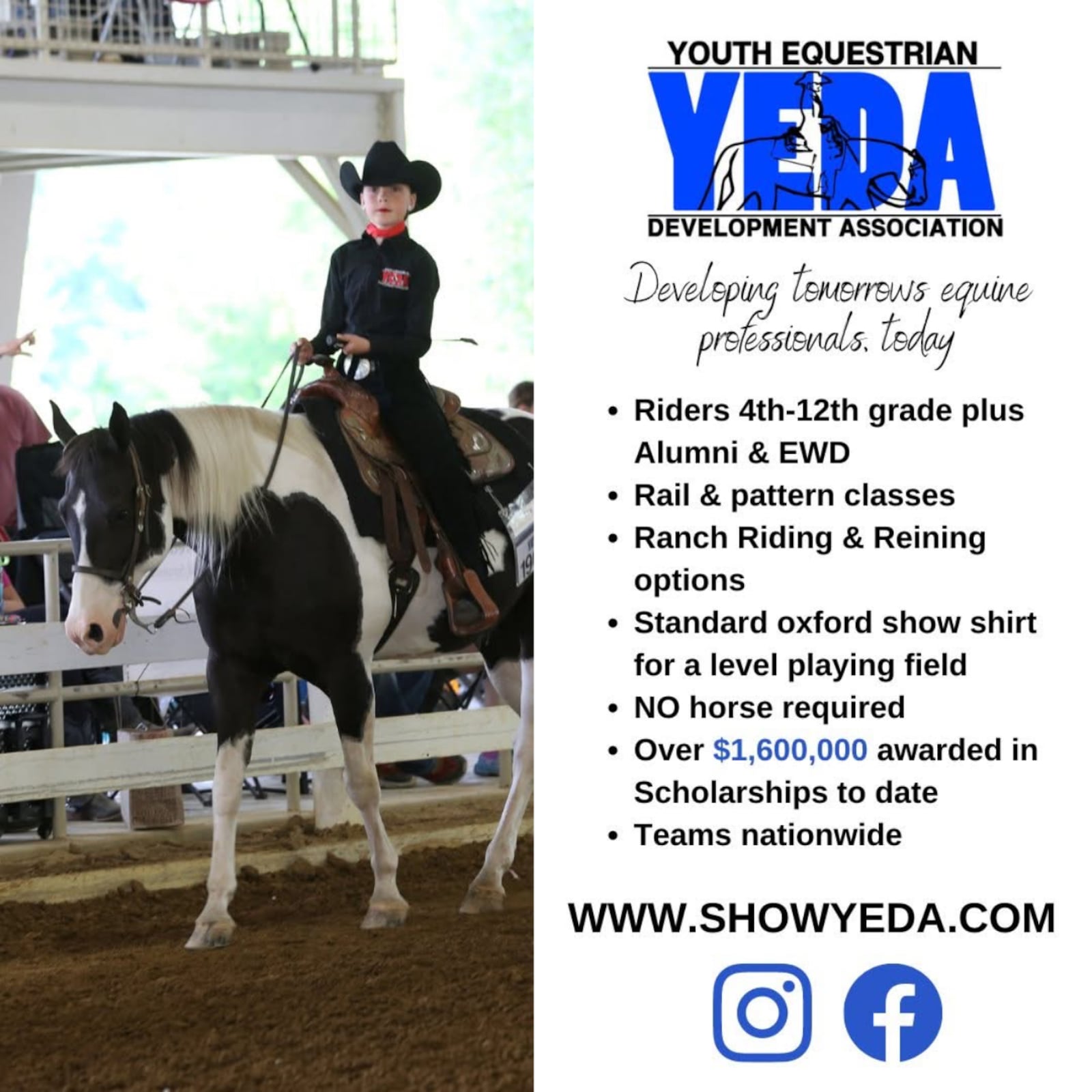 A Youth Equestrian Development Association event will be held at the Champions Center in Springfield on January 18-19, 2025.