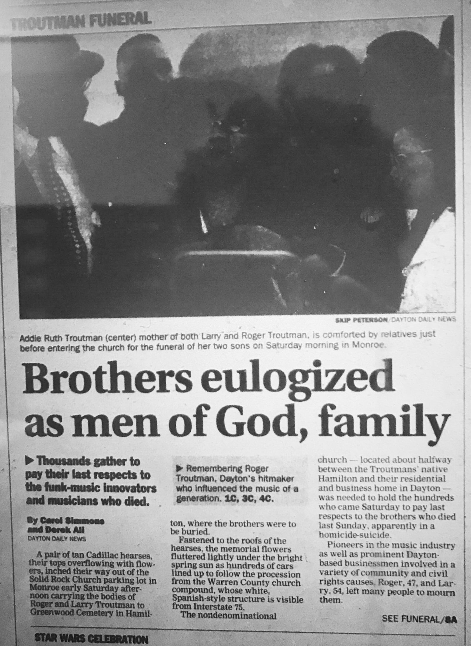 The death of Roger and Larry Troutman in a  murder-suicide made headlines in the Dayton Daily News in 1999. Source: Dayton Daily News archives