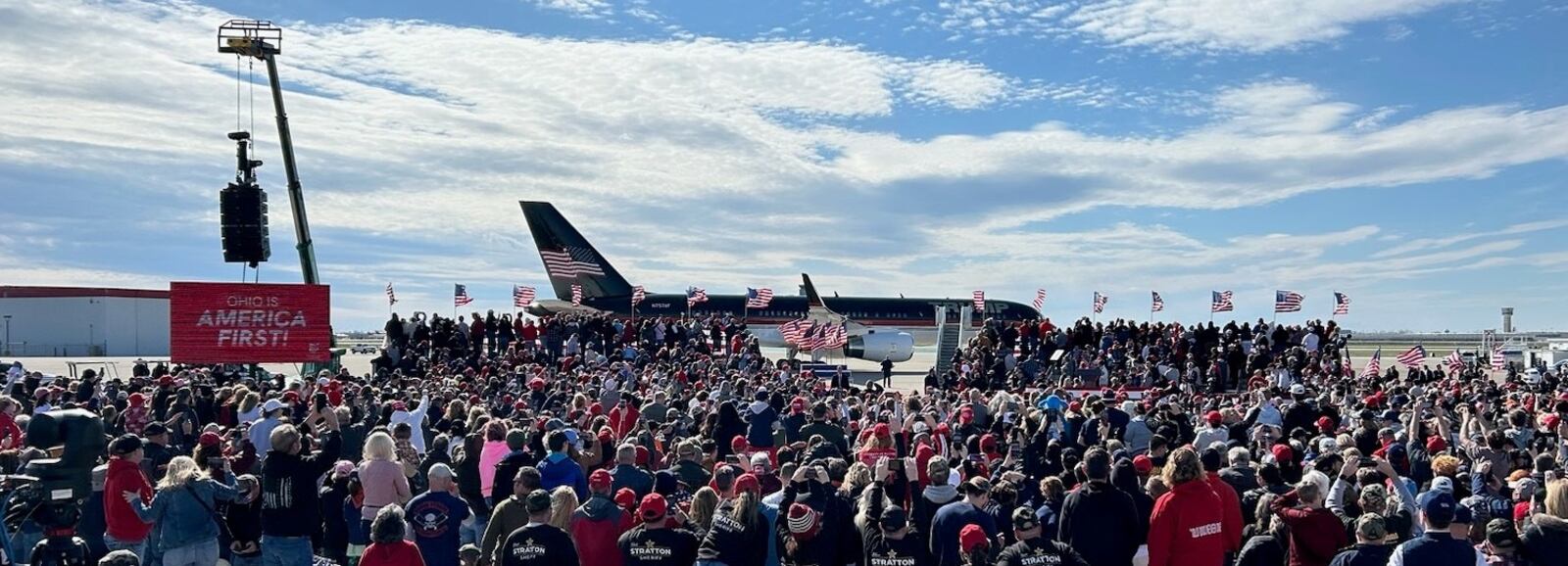 Former President Donald Trump's airplane lands at the Dayton International Airport Saturday, March 16. Lynn Hulsey/Staff Photo