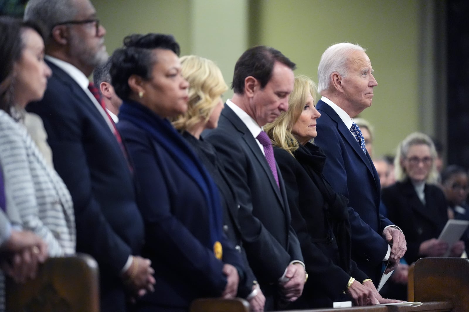 President Joe Biden and first lady Jill Biden participate in an interfaith prayer service for the victims of the deadly New Years truck attack, at St. Louis Cathedral in New Orleans, Monday, Jan. 6, 2025. (AP Photo/Stephanie Scarbrough)