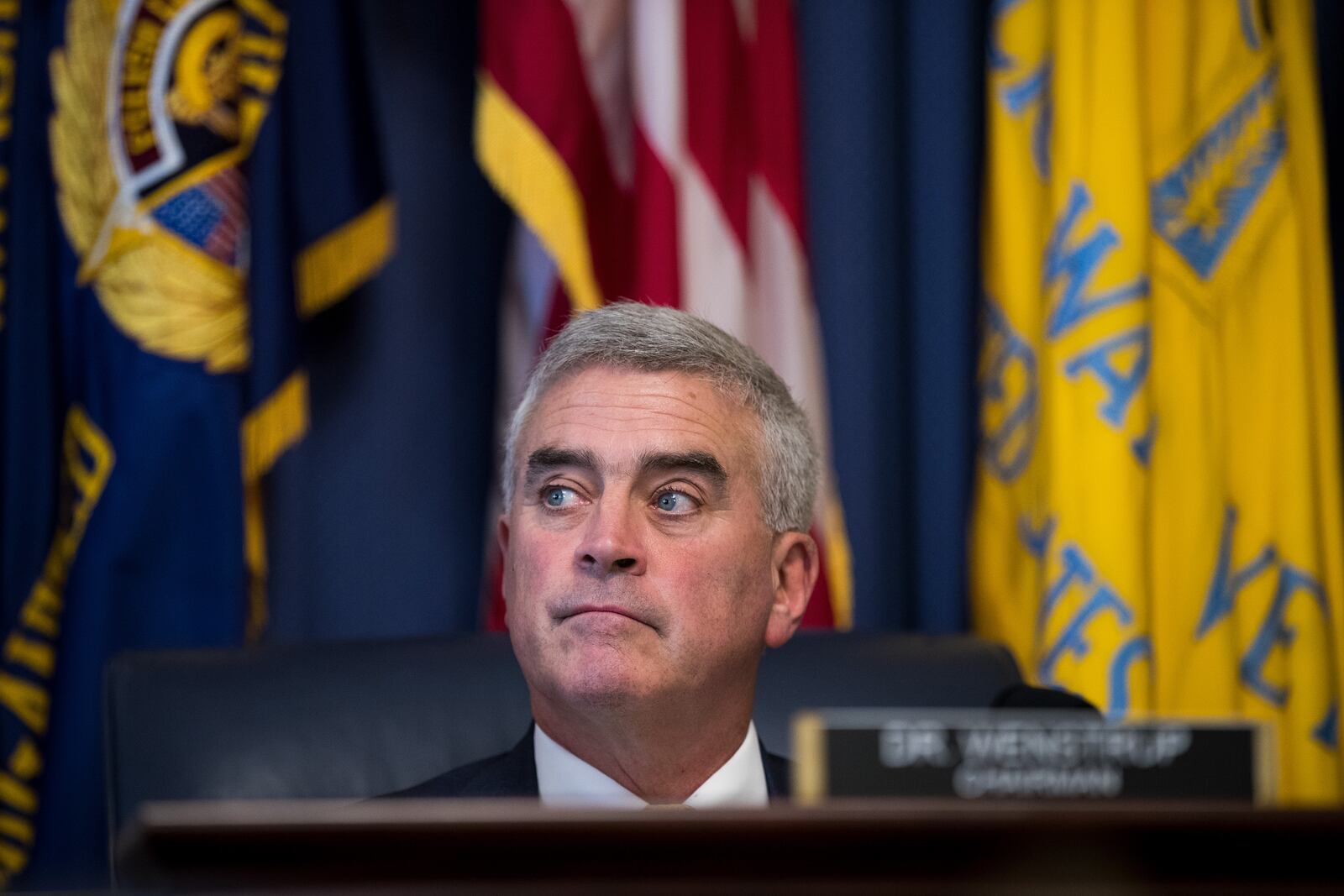 WASHINGTON, DC - SEPTEMBER 26: Rep. Brad Wenstrup (R-OH), chairman of the health subcommittee, chairs a during a House Veterans' Affairs Committee hearing, September 26, 2017 in Washington, DC. The hearing concerned a variety of legislation facing the committee, including increased access to medical care for women veterans  and the Puppies Assisting Wounded Servicemembers (PAWS) Act of 2017. (Photo by Drew Angerer/Getty Images)