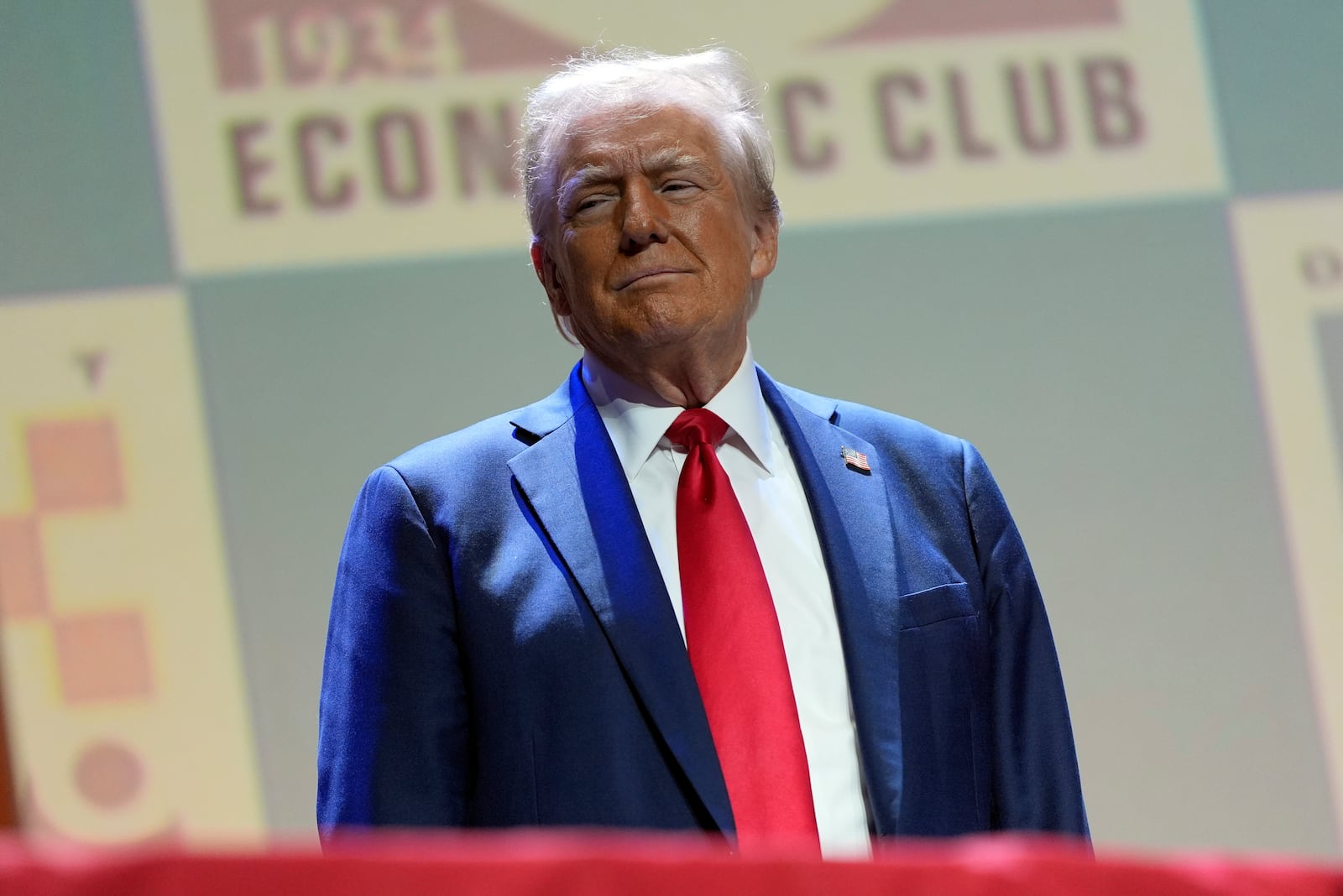 Republican presidential nominee former President Donald Trump arrives to speak at a meeting of the Detroit Economic Club, Thursday, Oct. 10, 2024, in Detroit. (AP Photo/Julia Demaree Nikhinson)