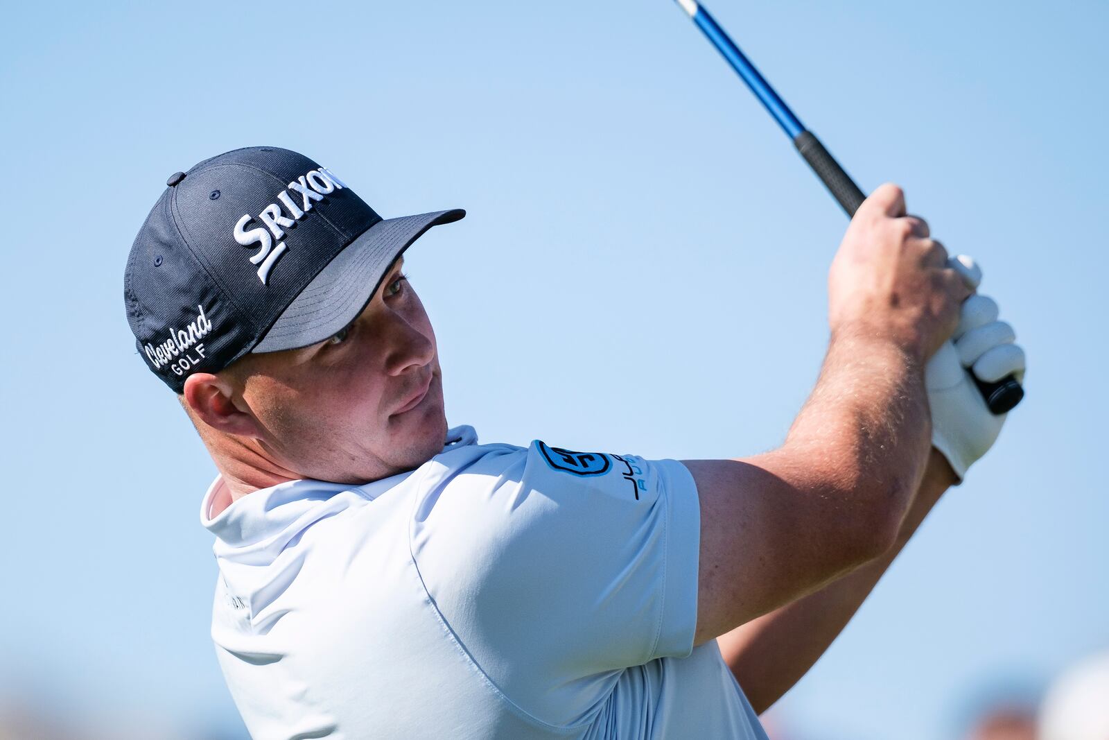 Sepp Straka hits from the first tee at the Pete Dye Stadium Course during the final round of the American Express golf tournament in La Quinta, Calif., Sunday, Jan. 19, 2025. (AP Photo/William Liang)