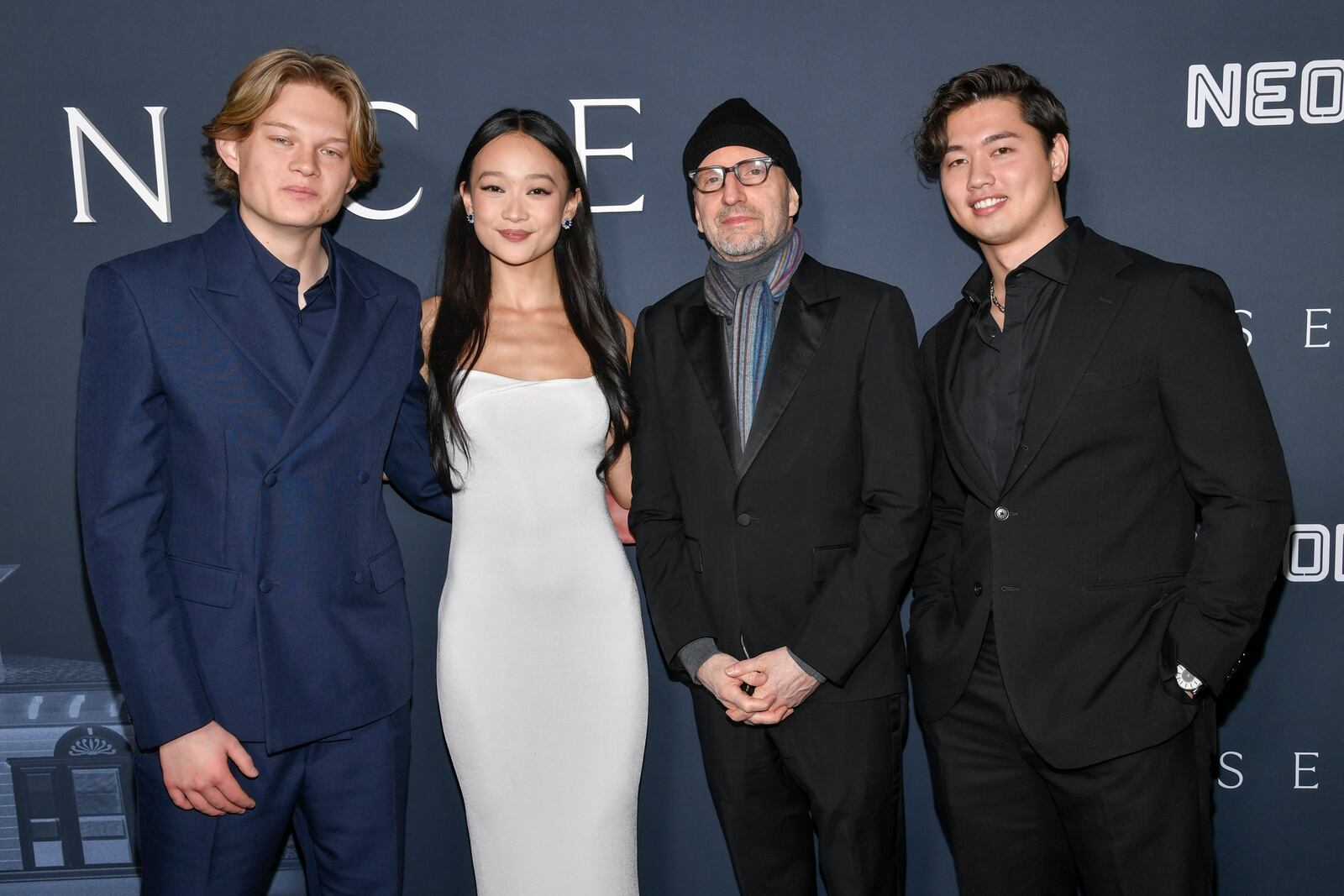 West Mulholland, from left, Callina Liang, Ken Meyer, and Eddy Maday attend the premiere of "Presence" at AMC Lincoln Square on Thursday, Jan. 16, 2025, in New York. (Photo by Evan Agostini/Invision/AP)