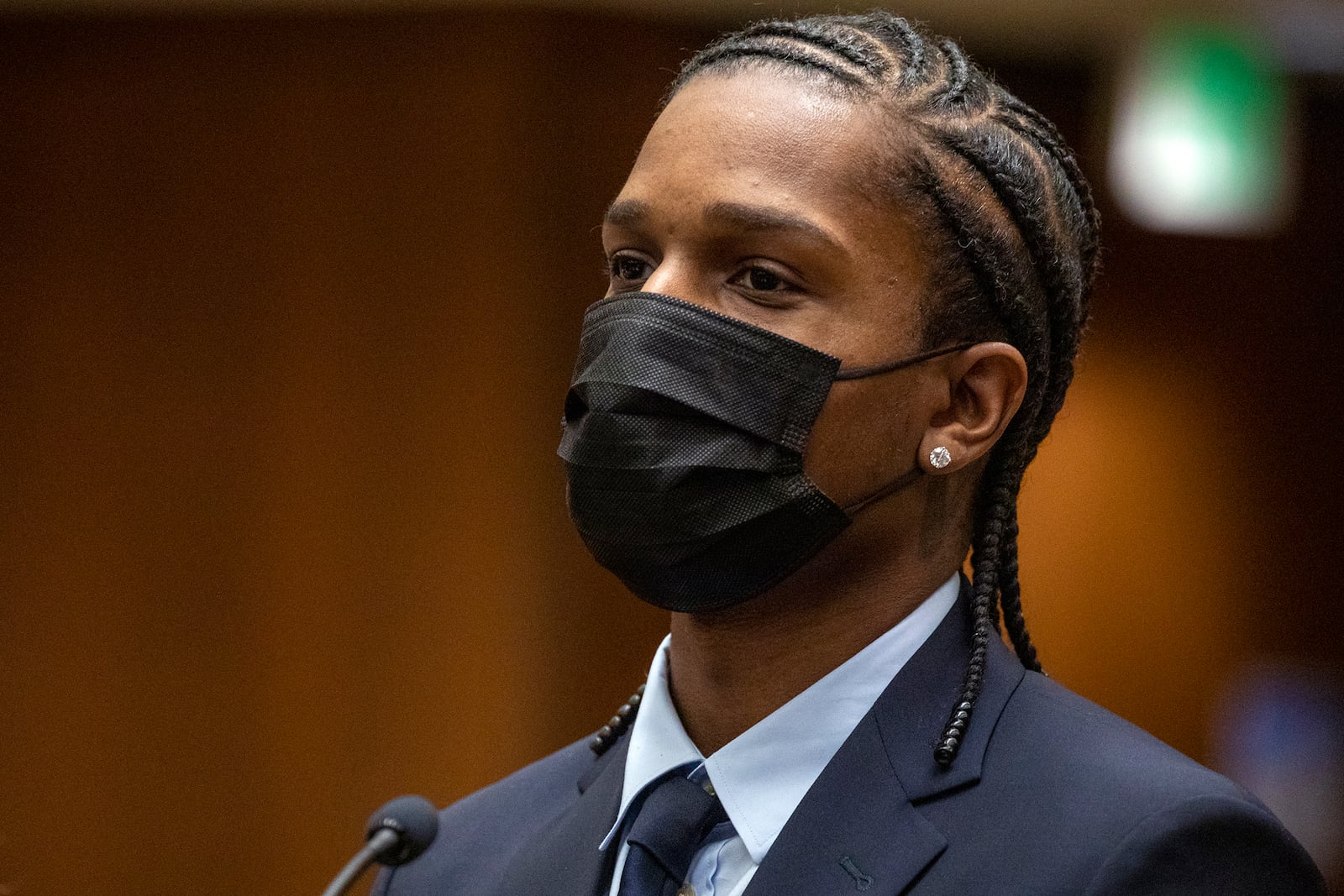 FILE - Rapper A$AP Rocky appears in a Los Angeles Superior courtroom on Aug. 17, 2022, where he pleaded not guilty to two felony counts of assault with a semiautomatic firearm. (Irfan Khan/Los Angeles Times via AP, Pool, File)