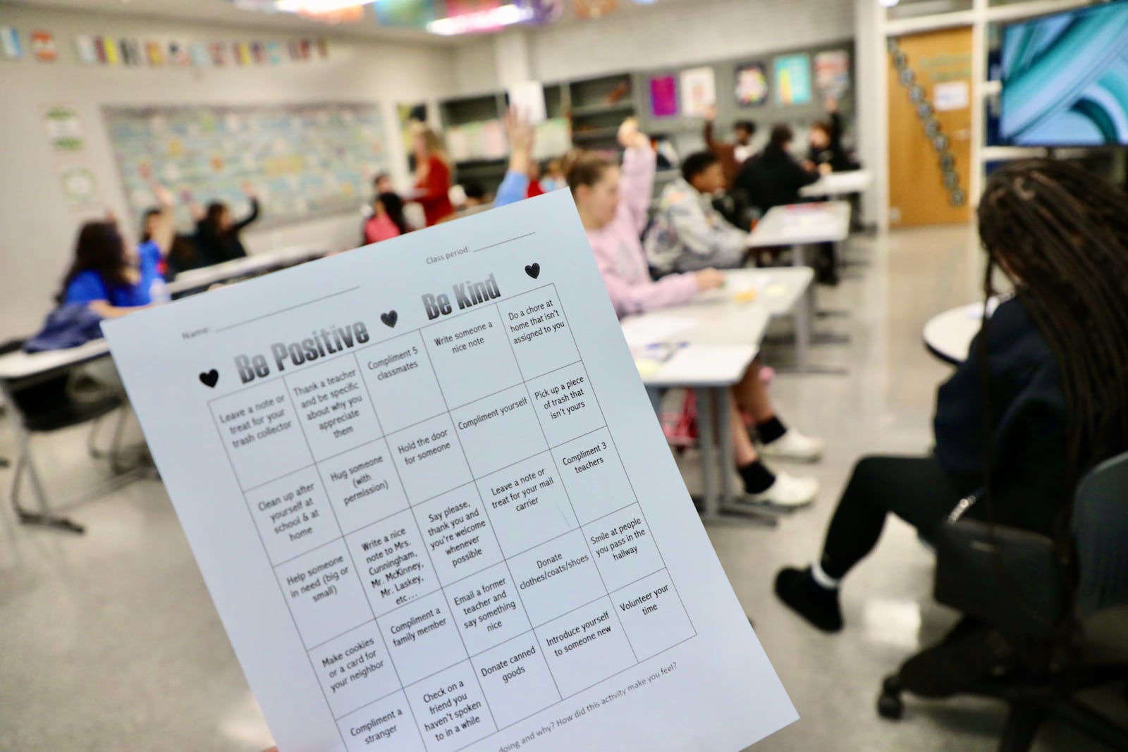 Springfield High School participated in World Kindness Day as a reminder that “simple gestures can have a widespread impact.” Several classrooms completed kindness-themed activities, including writing compliments to classmates, completing a self-compliment paper chain and added positive messaging sticky notes to lockers in the hallway. Contributed