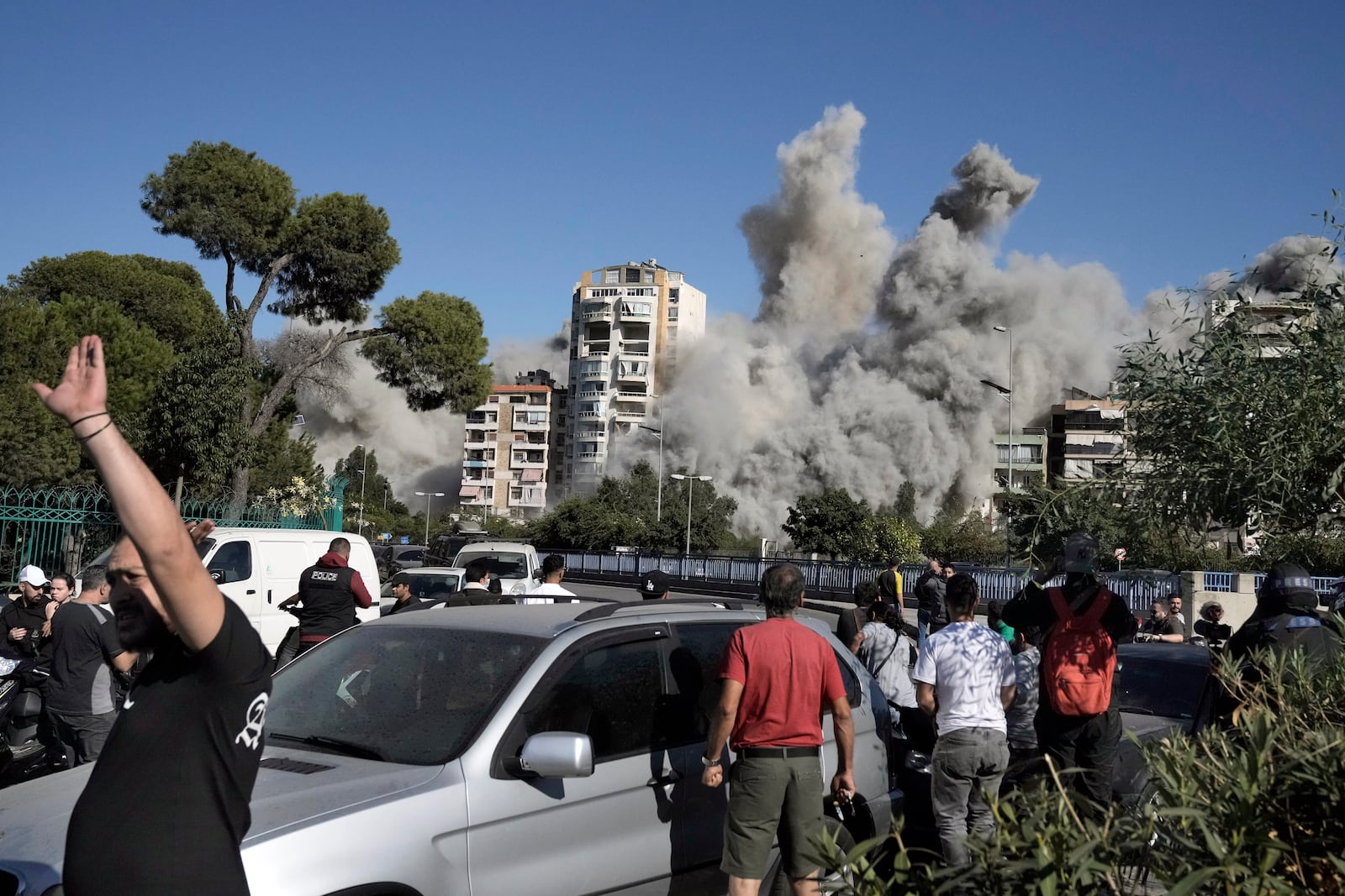 Smoke rises from a building that was hit by an Israeli airstrike in Ghobeiri, Beirut, Lebanon, Tuesday, Oct. 22, 2024. (AP Photo/Bilal Hussein)