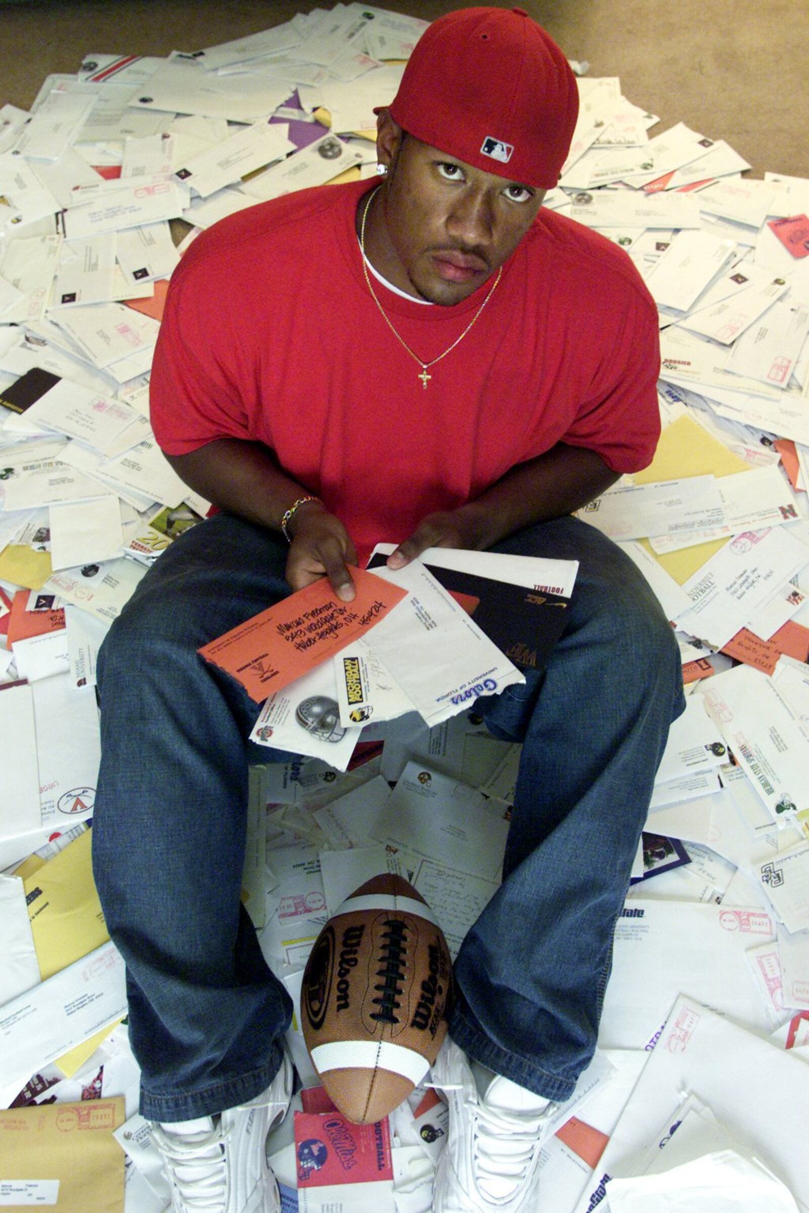 5/22/03 — 0522freeman-p —Marcus Freeman, a Wayne High School junior, has received hundreds and hundreds of recruitment letters from schools interested in signing him on as a linebacker. The volume of mail has become overwhelming.