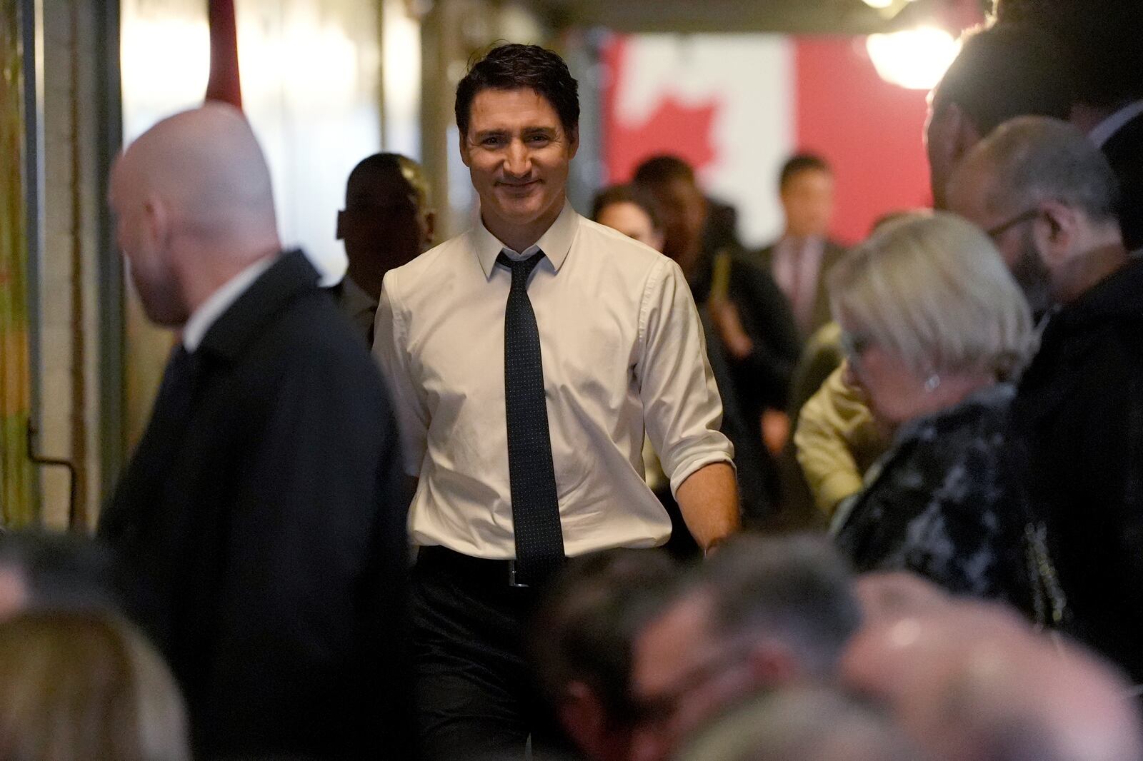 Prime Minister Justin Trudeau arrives for a Canada-U.S. economic summit in Toronto, Friday, Feb. 7, 2025. (Frank Gunn /The Canadian Press via AP)