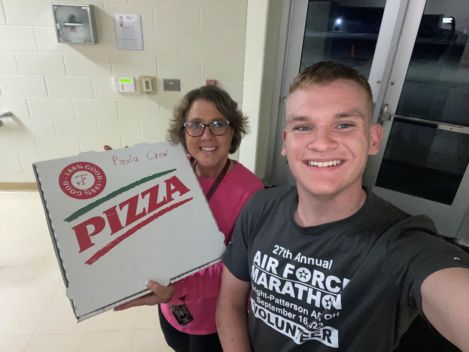 Tecumseh Local Schools Superintendent Paula Crew, along with high school guidance counselor Suzanne Massie and a paraprofessional Jennifer Lewis, stayed the night Wednesday on the high school roof after students raised over $1,000 for breast cancer awareness. Some students even brought Pizza. Contributed