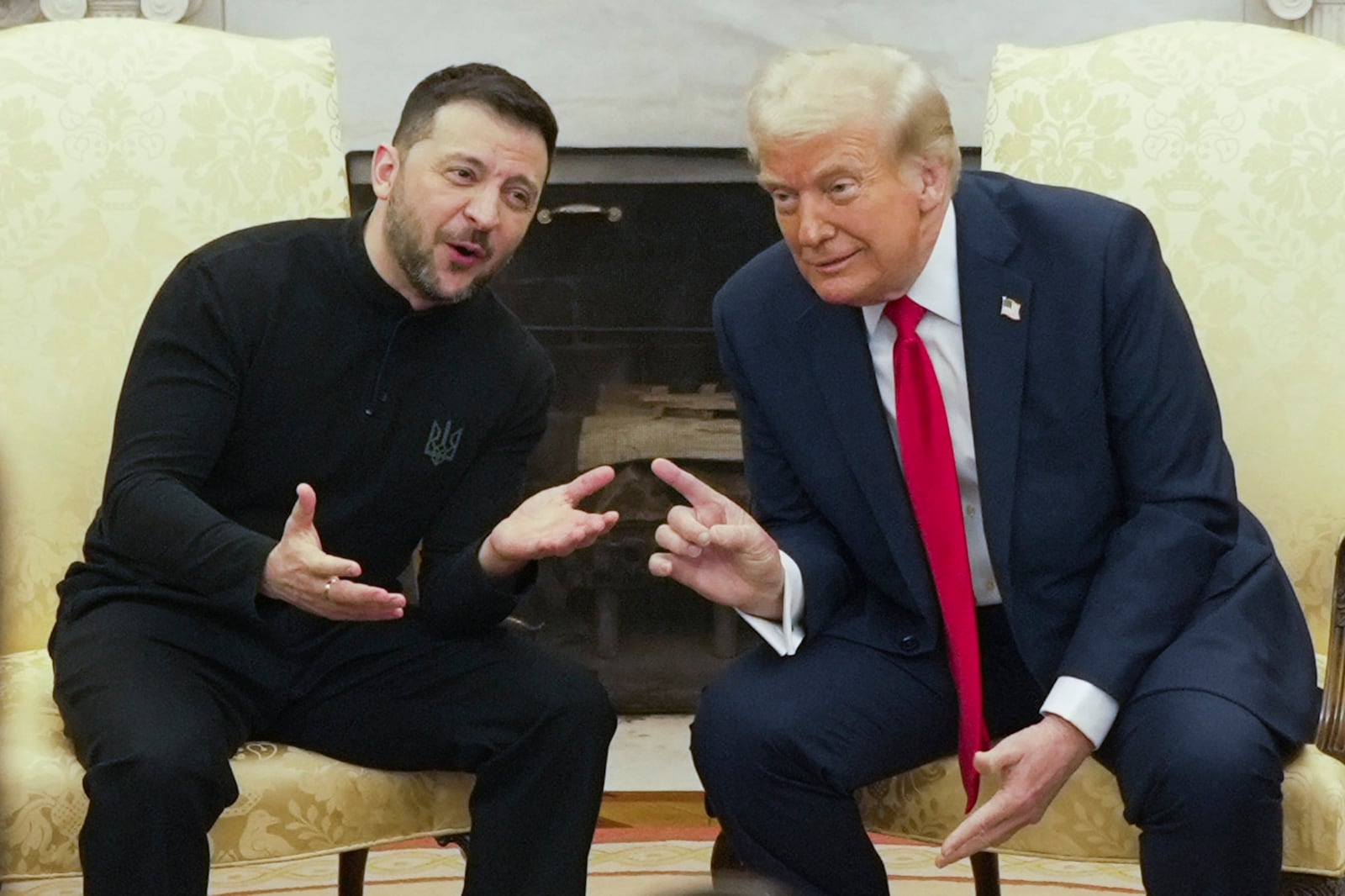 President Donald Trump, right, meets with Ukrainian President Volodymyr Zelenskyy in the Oval Office at the White House, Friday, Feb. 28, 2025, in Washington. (AP Photo/ Mystyslav Chernov)