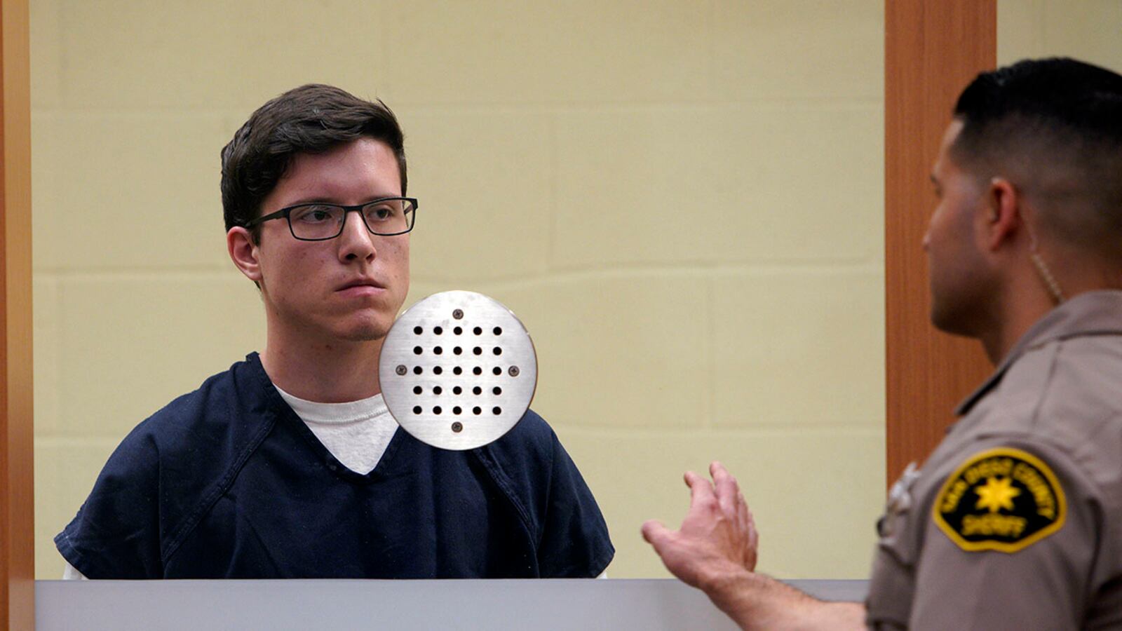 John T. Earnest, left, appears for his arraignment hearing Tuesday, April 30, 2019, in San Diego. Earnest faces charges of murder and attempted murder in the April 27 assault on the Chabad of Poway synagogue, which killed one woman and injured three people, including the rabbi. (Nelvin C. Cepeda/The San Diego Union-Tribune via AP, Pool)