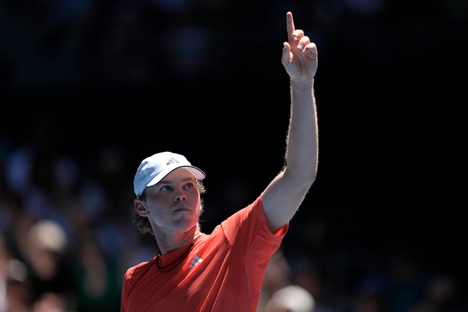 Alex Michelsen of the U.S. gestures during his third round match against Karen Khachanov of Russia at the Australian Open tennis championship in Melbourne, Australia, Saturday, Jan. 18, 2025. (AP Photo/Ng Han Guan)