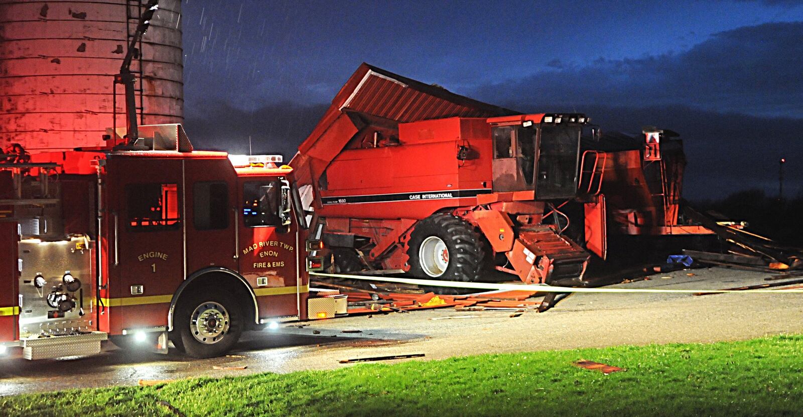 A barn was destroyed during a storm Wednesday night on Dayton Springfield Road near Enon. Marshall Gorby/Staff