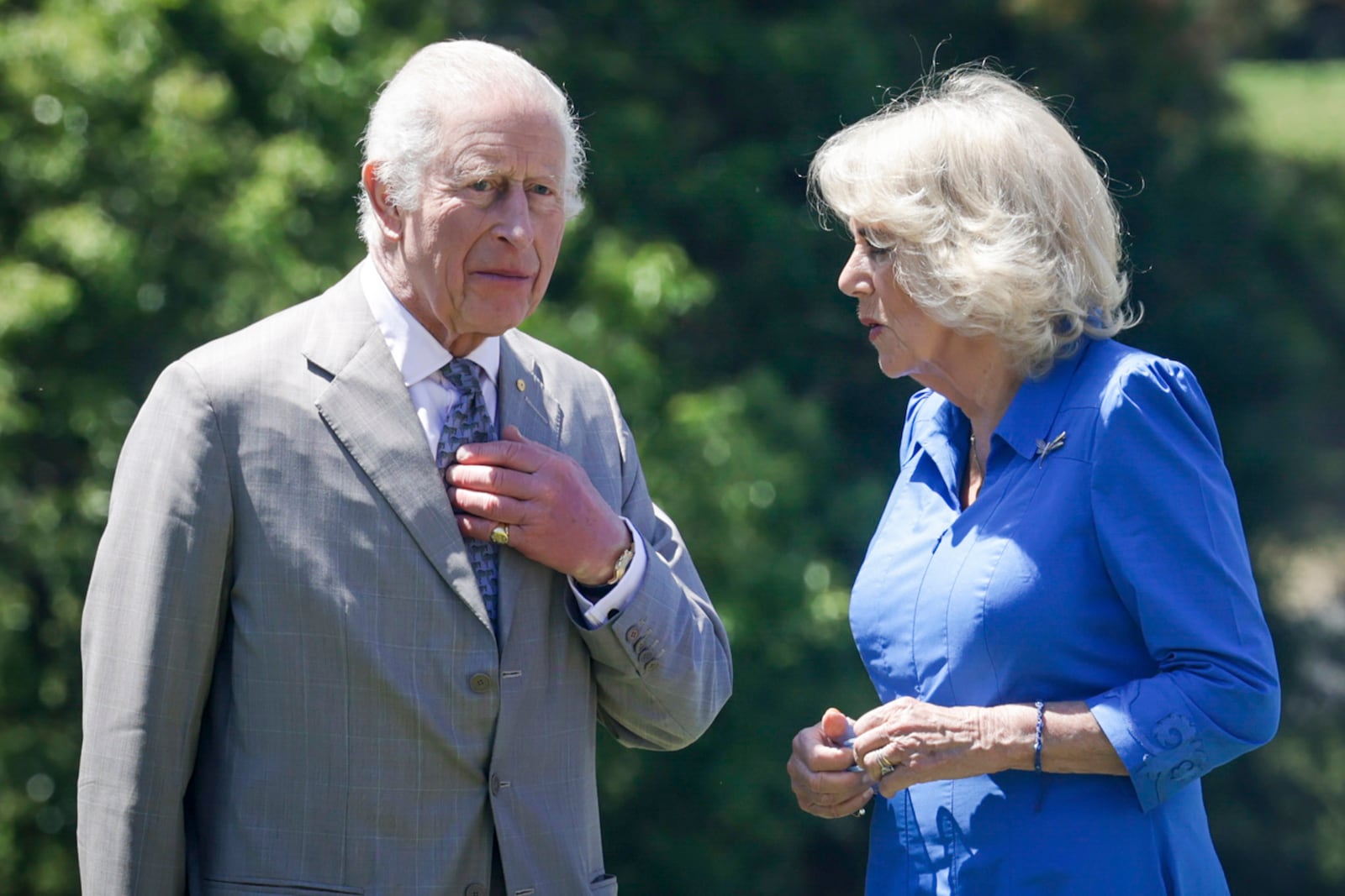 Britain's King Charles III, left, and Queen Camilla arrives to attend the Premier's Community BBQ on Tuesday Oct. 22, 2024 in Sydney, Australia. (Brook Mitchell/Pool Photo via AP)