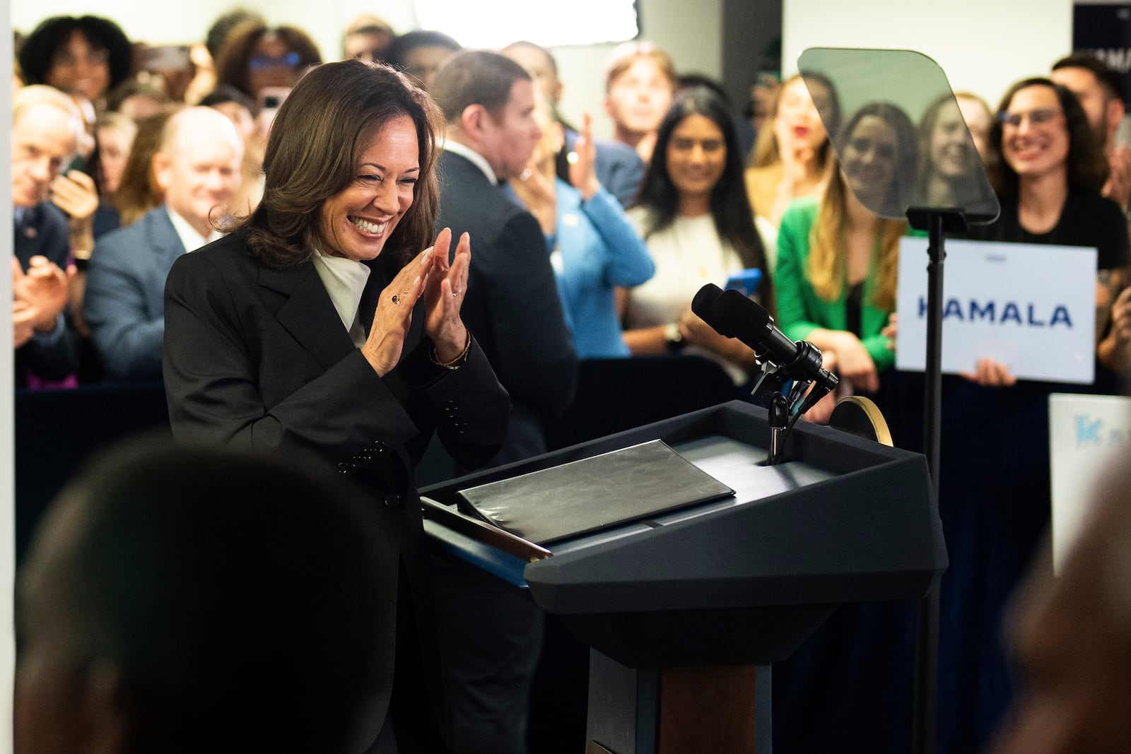 FILE - Vice President Kamala Harris speaks at her campaign headquarters in Wilmington, Del., July 22, 2024. (Erin Schaff/The New York Times via AP, Pool, File)