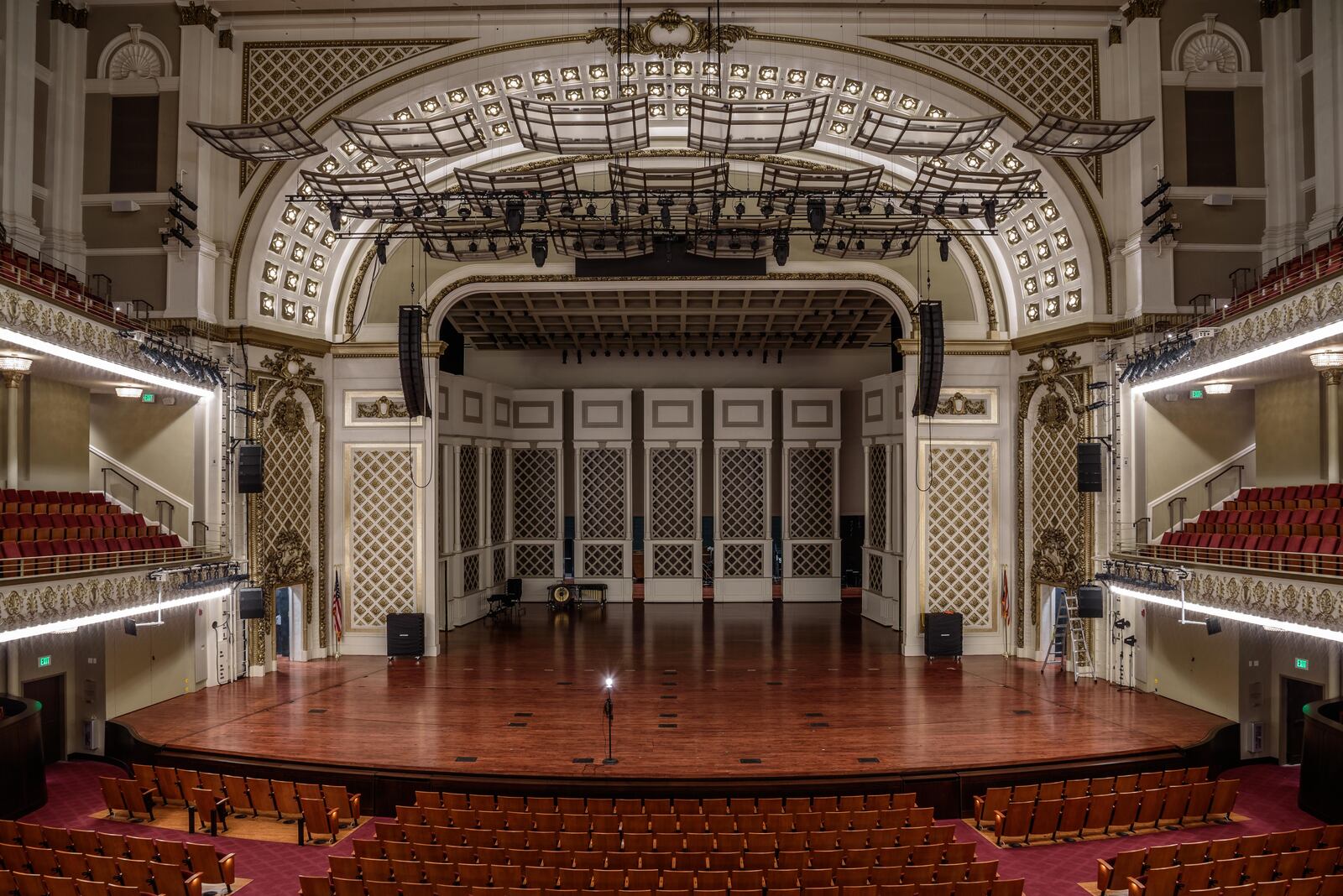 Cincinnati Music Hall, located in the Over-the-Rhine neighborhood across from Washington Park, was built in 1878. Music Hall is home to the Cincinnati Symphony Orchestra, Cincinnati Pops Orchestra, Cincinnati Opera, Cincinnati Ballet and the May Festival. A massive $143 million dollar renovation of this historic venue was undertaken from June 2016 until October 2017. Architect Samuel Hannaford designed the building in the High Victorian Gothic Revival architectural style. The venues featured in this gallery are the main Springer Auditorium, Wilks Studio and Music Hall Ballroom. Music Hall was added to the National Register of Historic Places in 1970 and designated a National Historic Landmark in 1974. TOM GILLIAM / CONTRIBUTING PHOTOGRAPHER