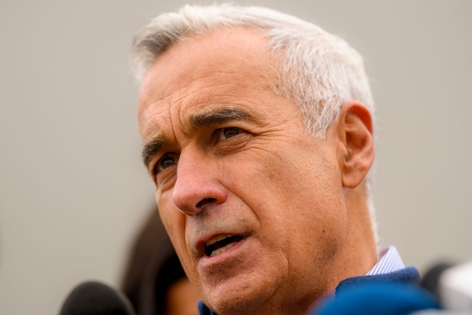 Calin Georgescu, running as an independent candidate for president, speaks to media after registering his bid in the country's presidential elections, in Bucharest, Romania, Tuesday, Oct. 1, 2024. (AP Photo/Alexandru Dobre)