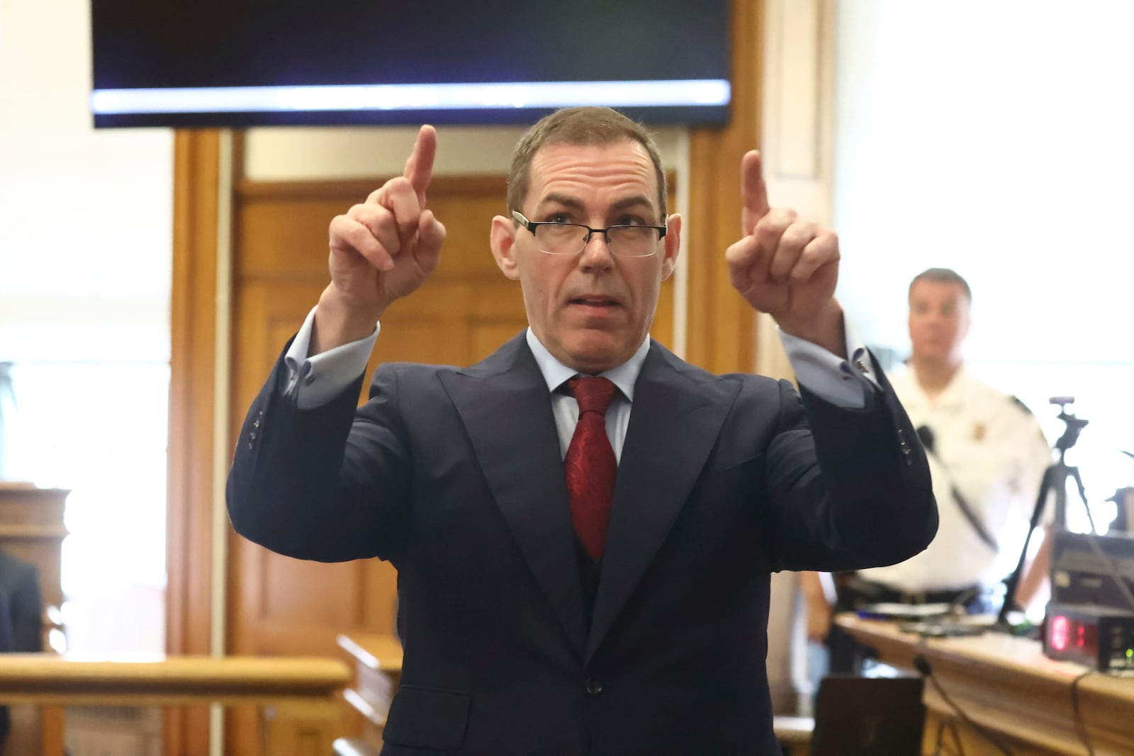 Special prosecutor Hank Brennan gives his opening argument at Karen Read's second murder trial at Norfolk Superior Court on Tuesday, April 22, 2025 in Dedham, Mass. (Stuart Cahill /The Boston Herald via AP, Pool)