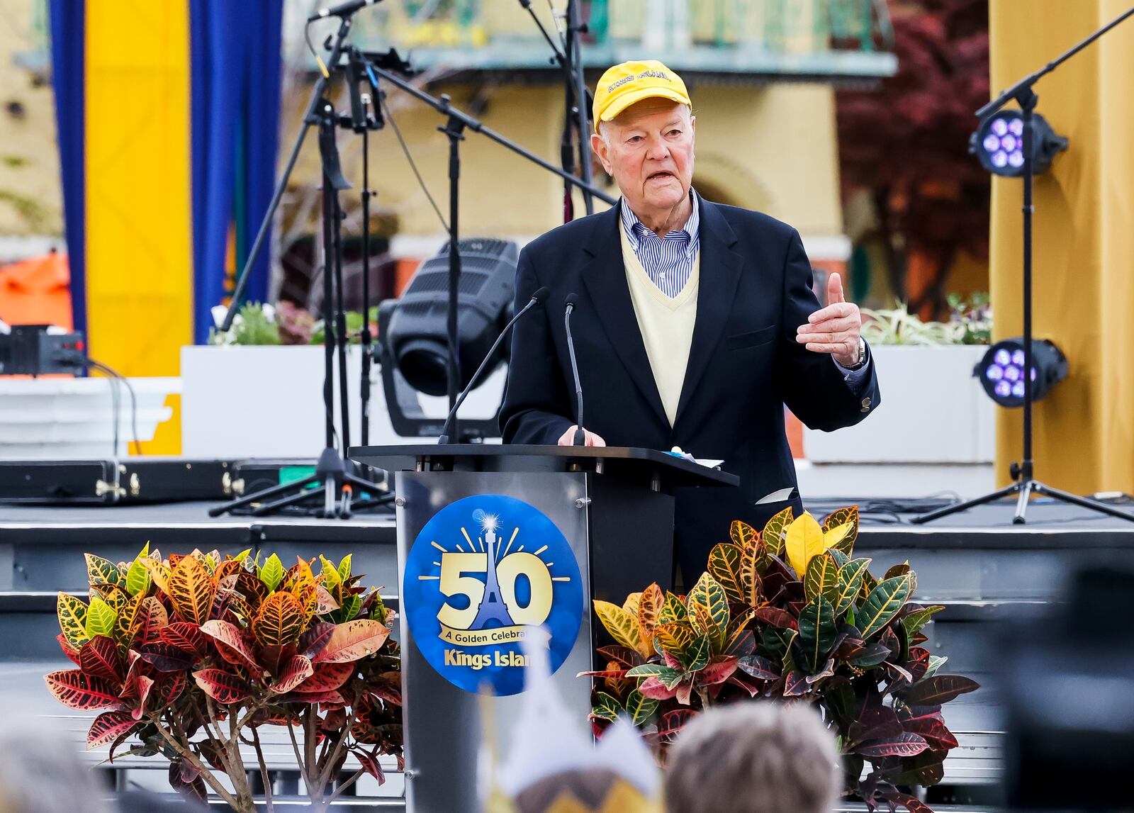 Gary Wachs, the general manager of Kings Island when it opened in 1972, speaks at Kings Island during opening ceremony and ribbon cutting Friday, April 29, 2022 in celebration of their 50th Anniversary. NICK GRAHAM/STAFF