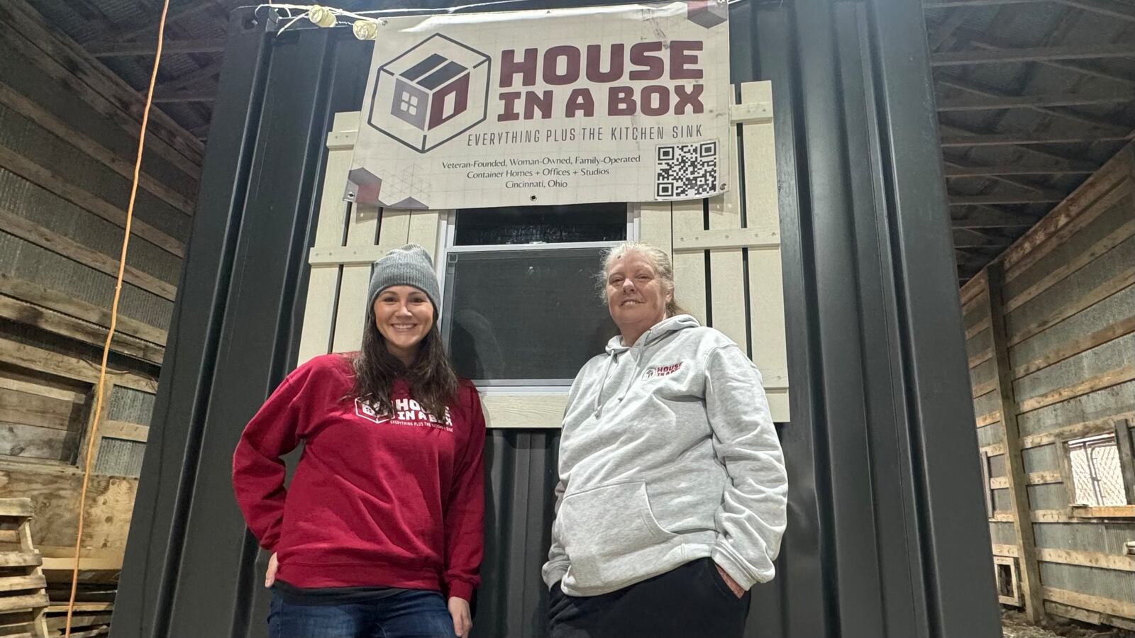 House in a Box is a start up business selling shipping container homes that can be shipped around the country. They are currently set up in a friends barn in Fairfield showing their prototype single wide, called The Jackson. They have several models and floorpans. Pictured are co-owners and niece and aunt Allison Lyons, left, and Sandra Whitley. MICHAEL D. PITMAN