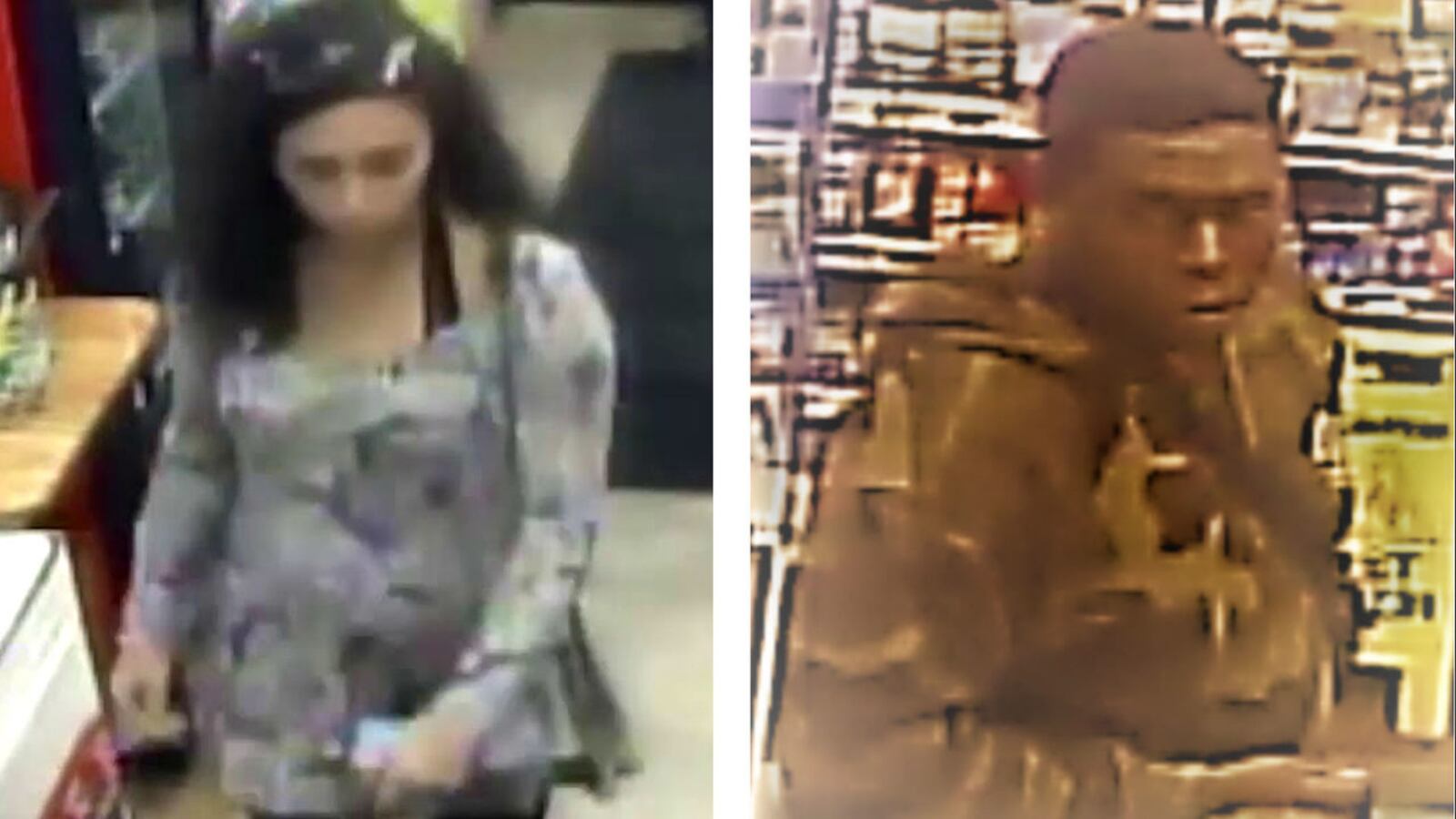 Surveillance images from a Chevron gas station in Auburn, Ala., show Aniah Blanchard, 19, of Homewood, moments before she vanished Oct. 23, 2019. Seen at right in the store is Ibraheem Yazeed, who is accused of kidnapping Blanchard in her SUV.