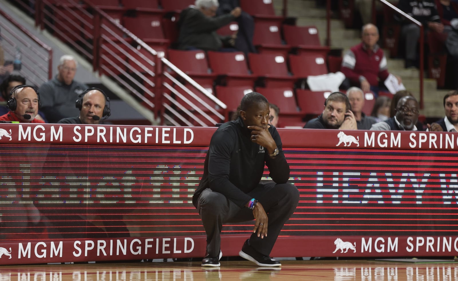 Dayton's Anthony Grant coaches during a game against Massachusetts on Wednesday, Jan. 8, 2025, at the Mullins Center in Amherst, Mass. David Jablonski/Staff