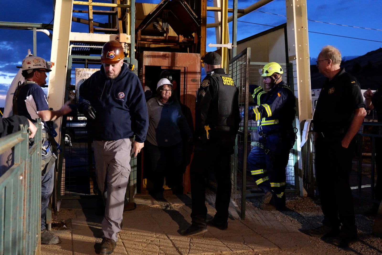 In this image made from video provided byTeller County Sheriff’s Office, emergency responders work at the site of a mining accident in Cripple Creek, Colo, on Thursday, Oct. 10, 2024.