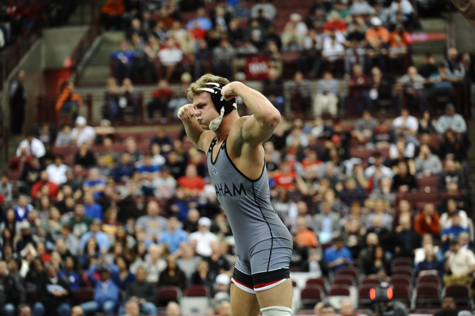 Graham senior Jeffrey Thomas became a three-time state placer after winning his first state championship, winning the Division II 152-pound title at the Schottenstein Center on Saturday. Greg Billing / Contributed