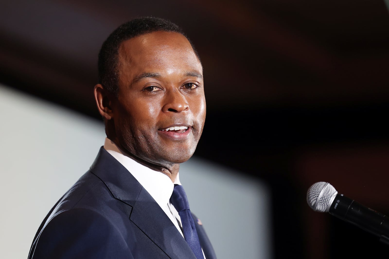 FILE - Kentucky Republican gubernatorial candidate Daniel Cameron concedes to supporters during an election night watch party in Louisville, Ky., Nov. 7, 2023. (AP Photo/James Crisp, File)