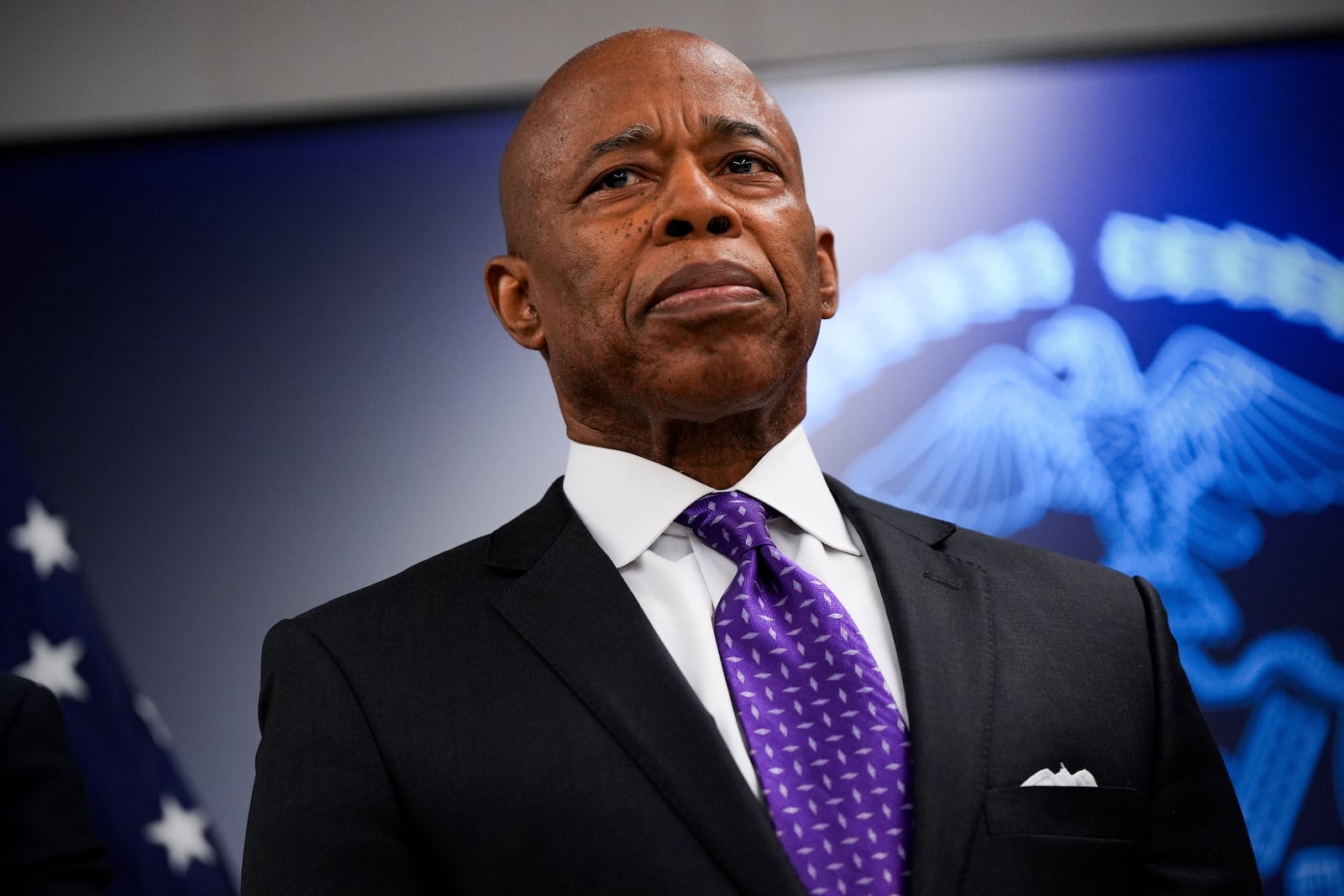 FILE - New York City Mayor Eric Adams attends an event at the NYPD's 40th precinct, Thursday, Feb. 20, 2025, in the Bronx borough of New York. (AP Photo/Julia Demaree Nikhinson, File)