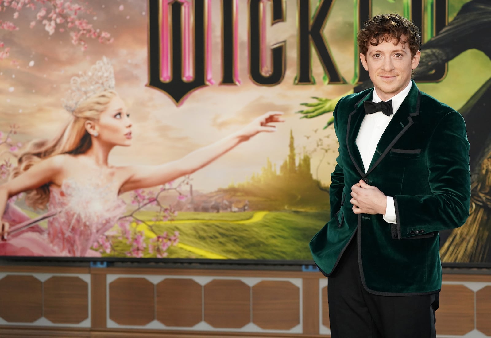 Ethan Slater arrives at the premiere of "Wicked" on Saturday, Nov. 9, 2024, at Dorothy Chandler Pavilion in Los Angeles. (Photo by Jordan Strauss/Invision/AP)