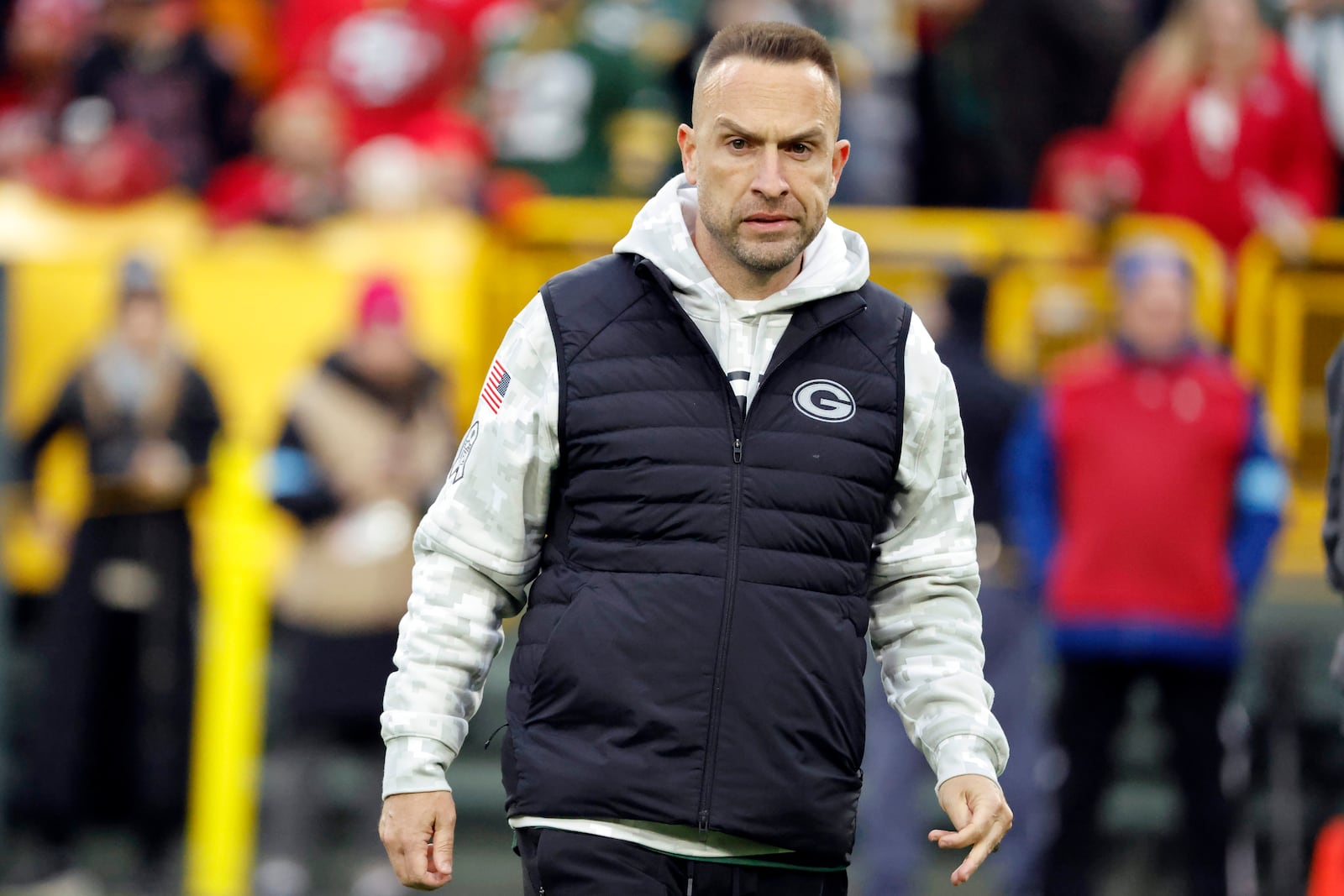 FILE - Green Bay Packers defensive coordinator Jeff Hafley looks on before an NFL football game Sunday, Nov. 24, 2024, in Green Bay, Wis. (AP Photo/Mike Roemer, File)