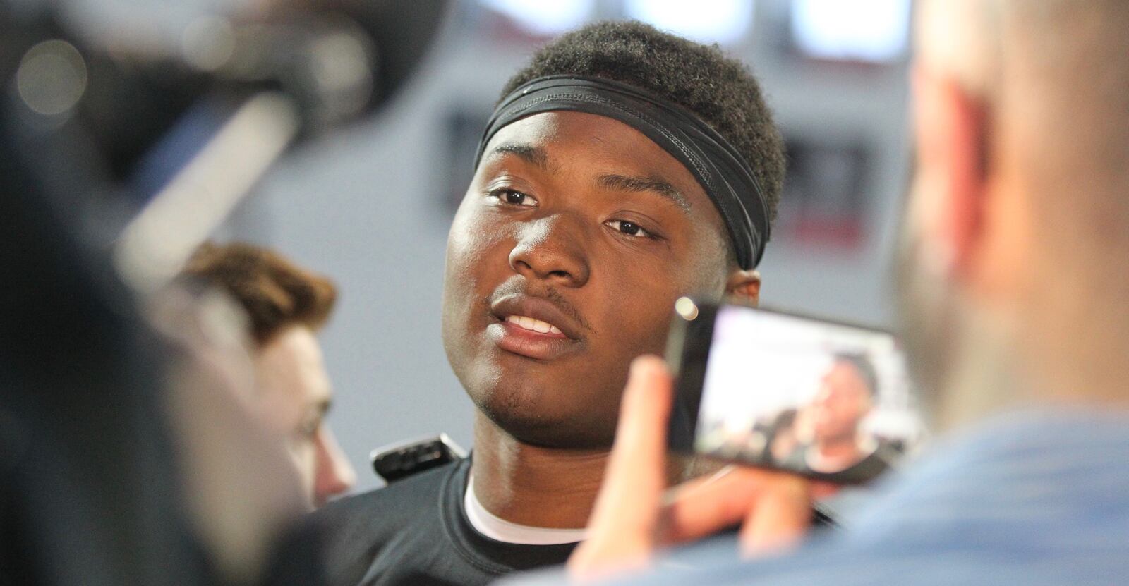 Ohio State’s Dwayne Haskins talks to reporters on Thursday, March 22, 2018, at the Woody Hayes Athletic Center in Columbus. David Jablonski/Staff